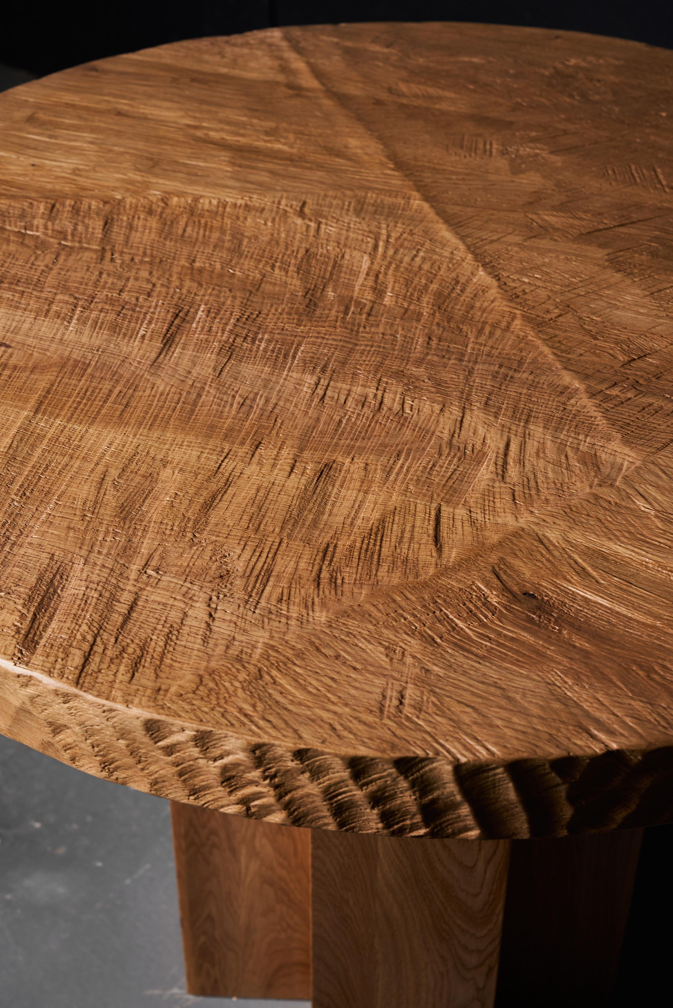 Authentic Contemporary Brutalist Style Round Table in Solid Oak, 130cm. For Sale 3