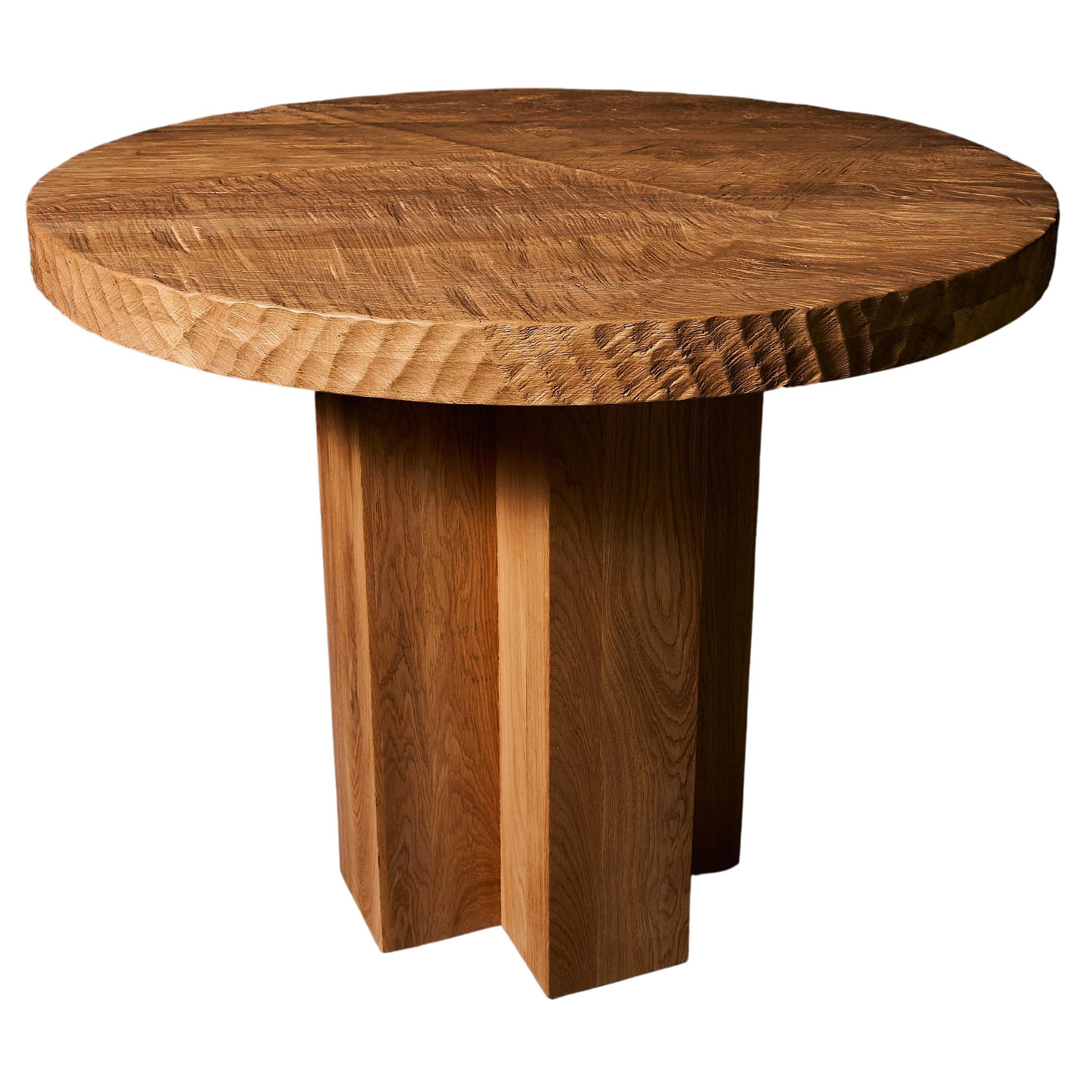 Authentic Contemporary Brutalist Style Round Table in Solid Oak, 130cm.