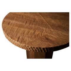 Authentischer runder Tisch im brutalistischen Stil aus massiver Eiche, 150 cm.