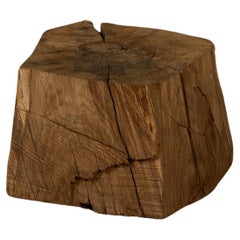 Authentic Contemporary Brutalist Style Wood Side Table in Solid Oak