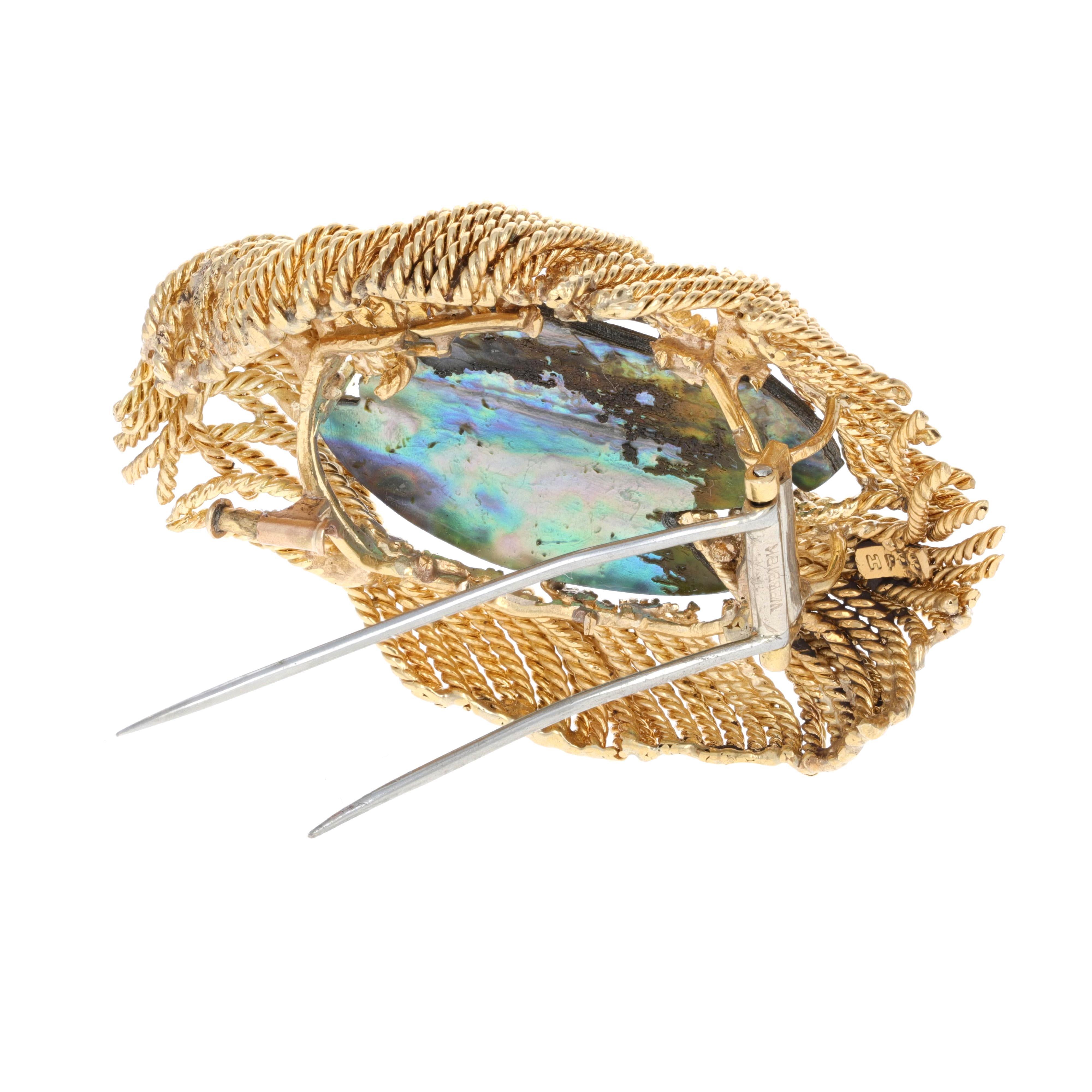  David Webb Abalone Shell Yellow Gold Brooch In Excellent Condition In Beverly Hills, CA