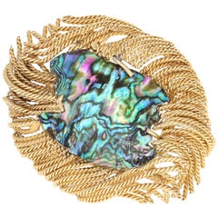 David Webb Abalone Shell Yellow Gold Brooch