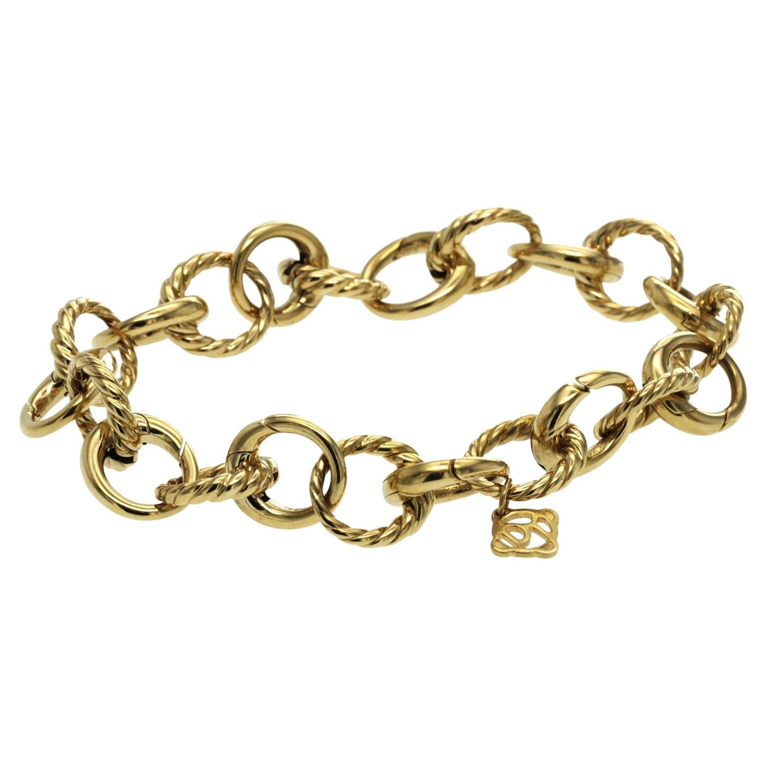 Authentic David Yurman 18K Yellow Gold Cable Link Charm Beads Bracelet For Sale