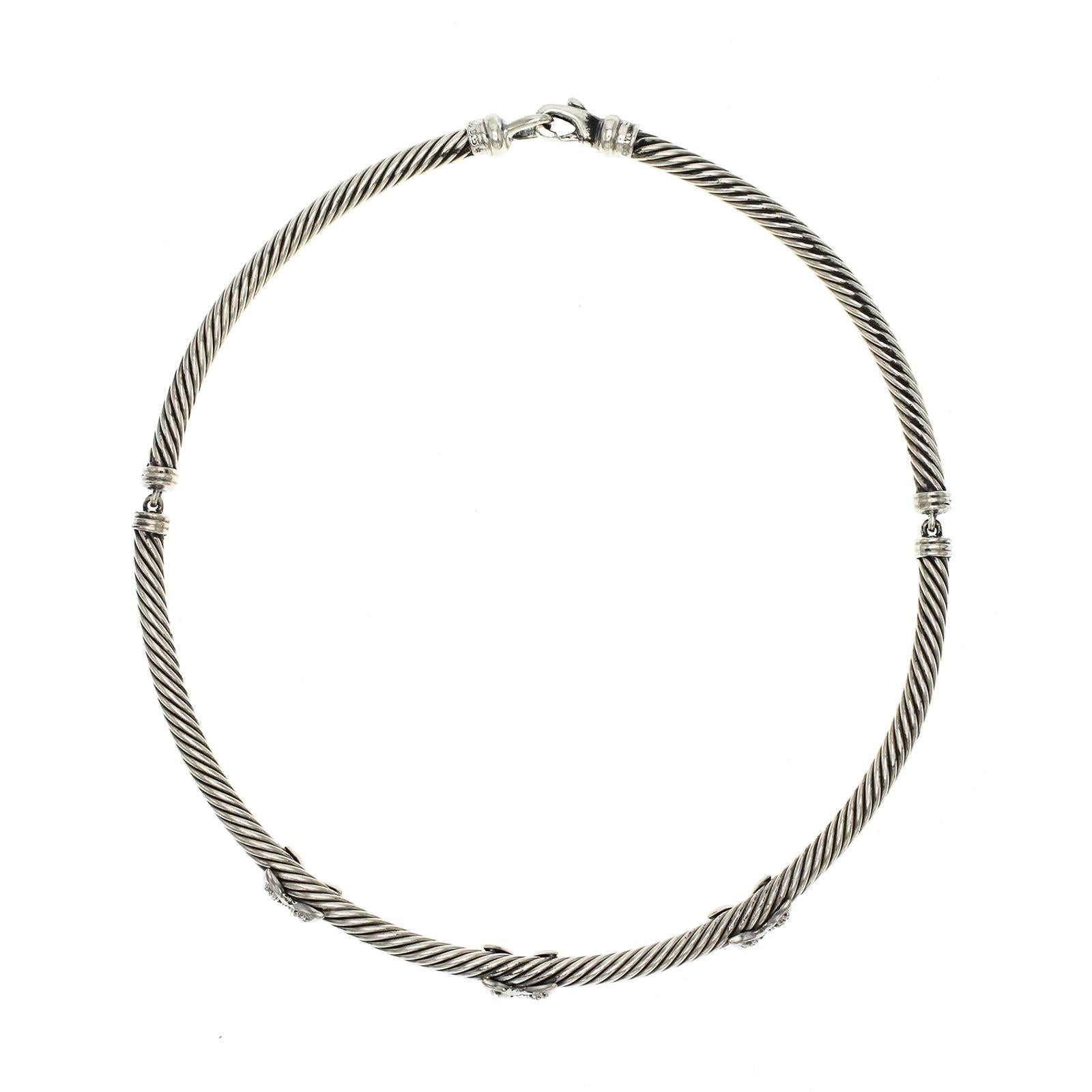 Authentische David Yurman 925 Sterlingsilber-Diamant- x Kabel-Halskette für Damen oder Herren im Angebot