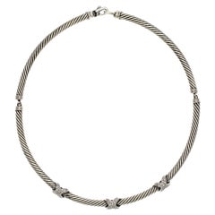 Autentico David Yurman 925 Sterling Silver Diamante x Collana con cavo