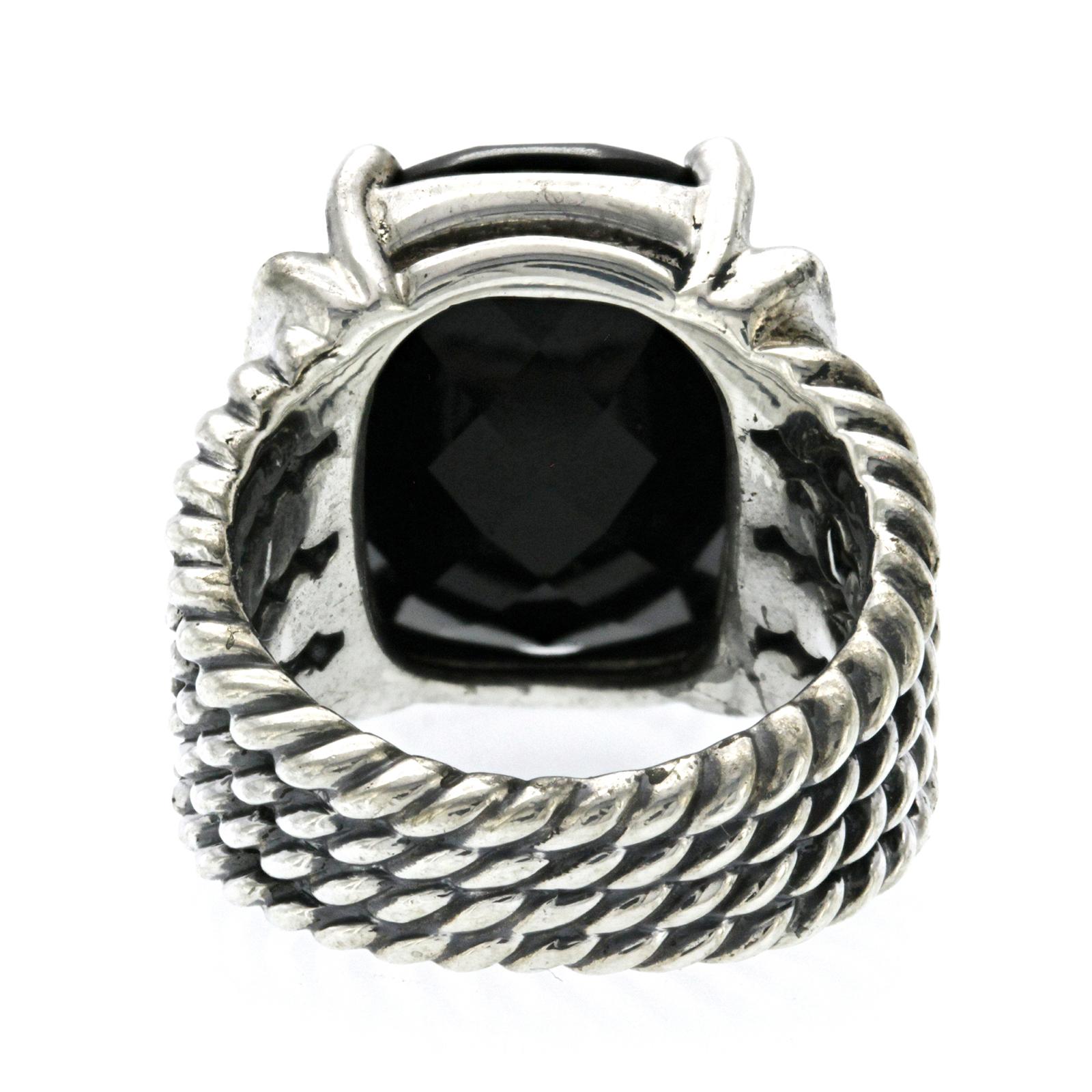 Women's or Men's Authentic David Yurman 925 Sterling Silver Onyx Wheaton Ring Size 5 For Sale