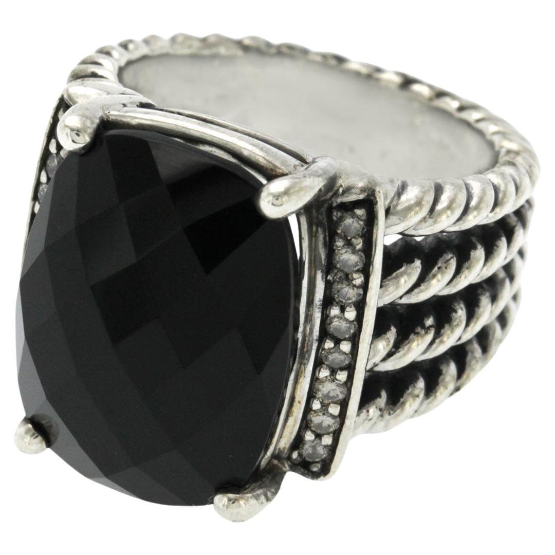 Authentic David Yurman 925 Sterling Silver Onyx Wheaton Ring Size 5