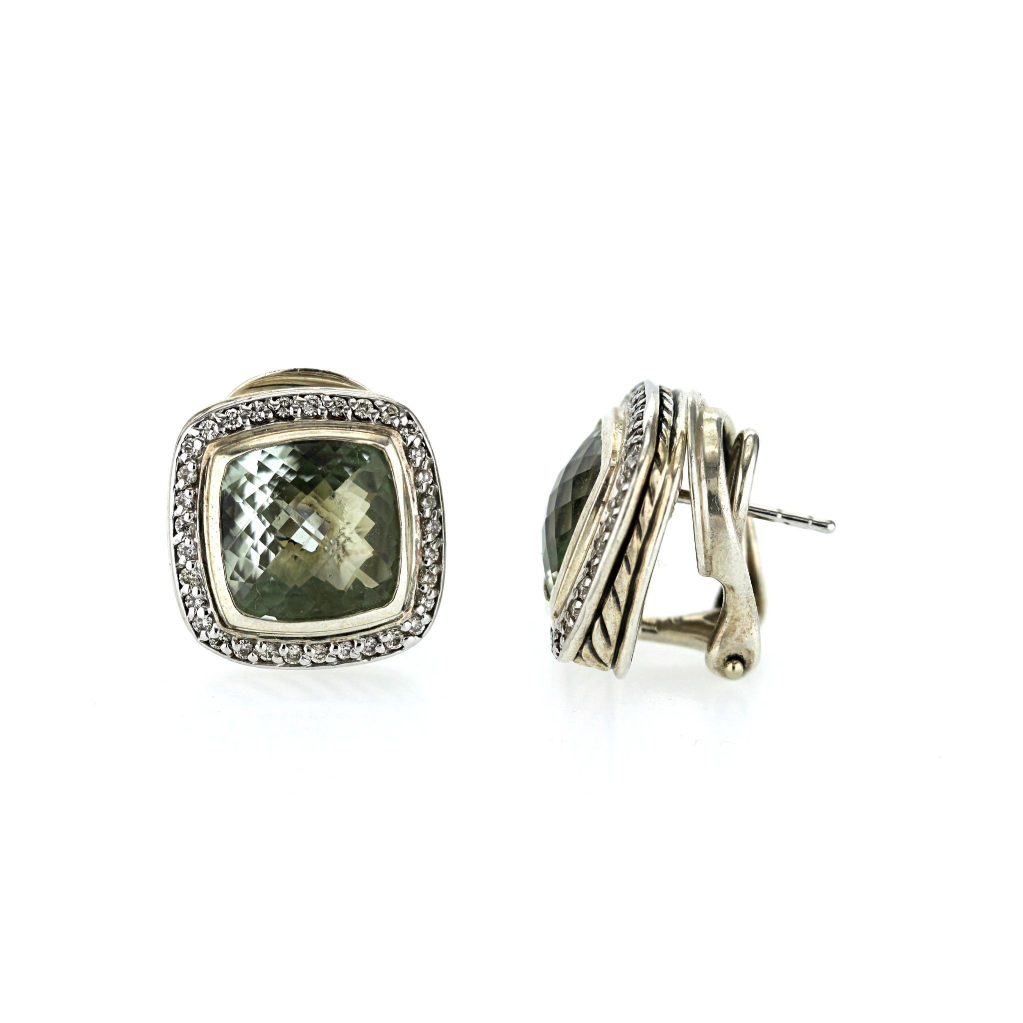 Authentique David Yurman Sterling Silver Prasiolite Diamond Earrings Excellent état - En vente à Los Angeles, CA