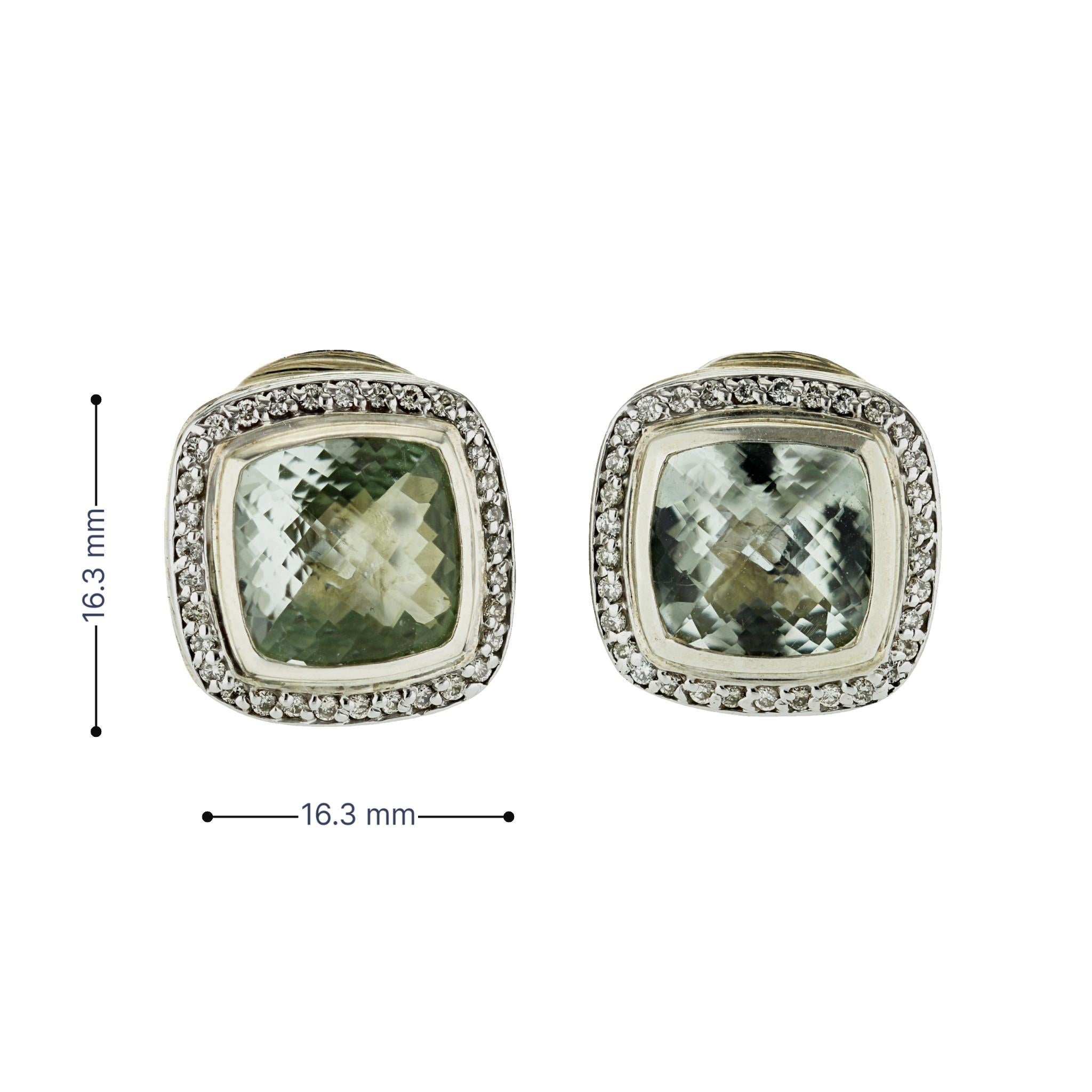 Authentique David Yurman Sterling Silver Prasiolite Diamond Earrings Unisexe en vente