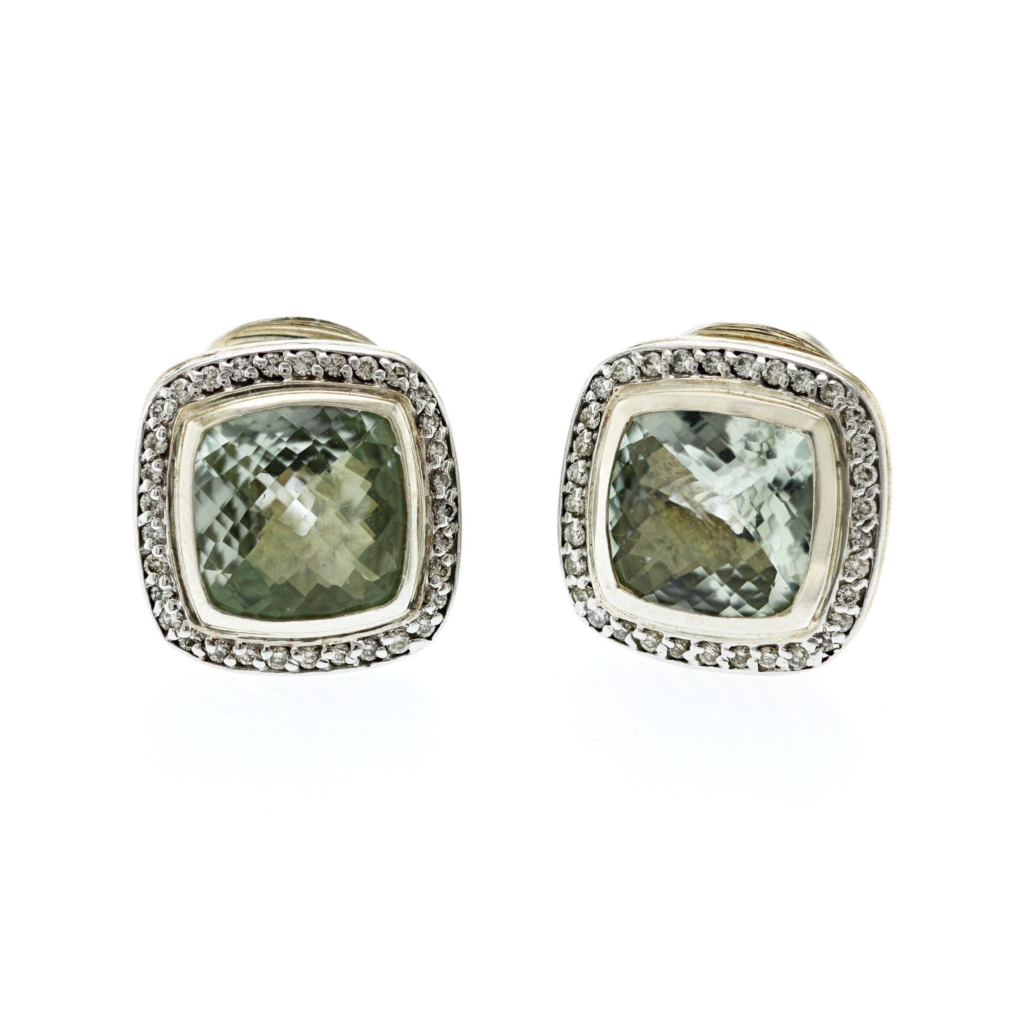 Authentique David Yurman Sterling Silver Prasiolite Diamond Earrings en vente 1