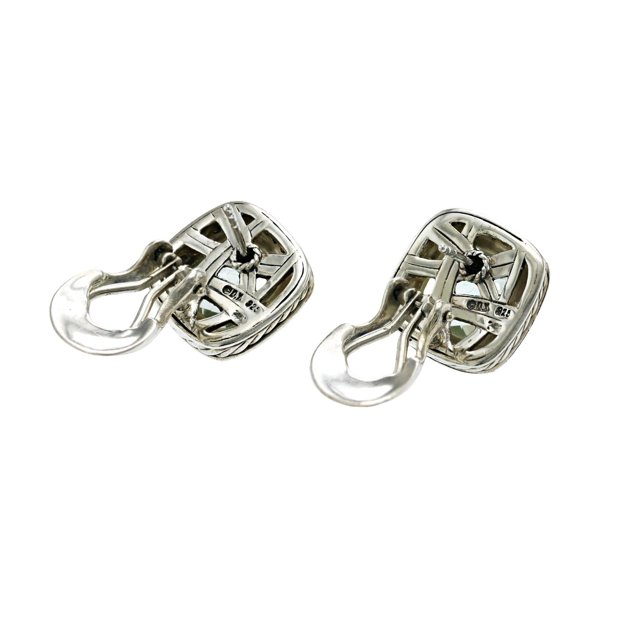 Authentique David Yurman Sterling Silver Prasiolite Diamond Earrings en vente 2