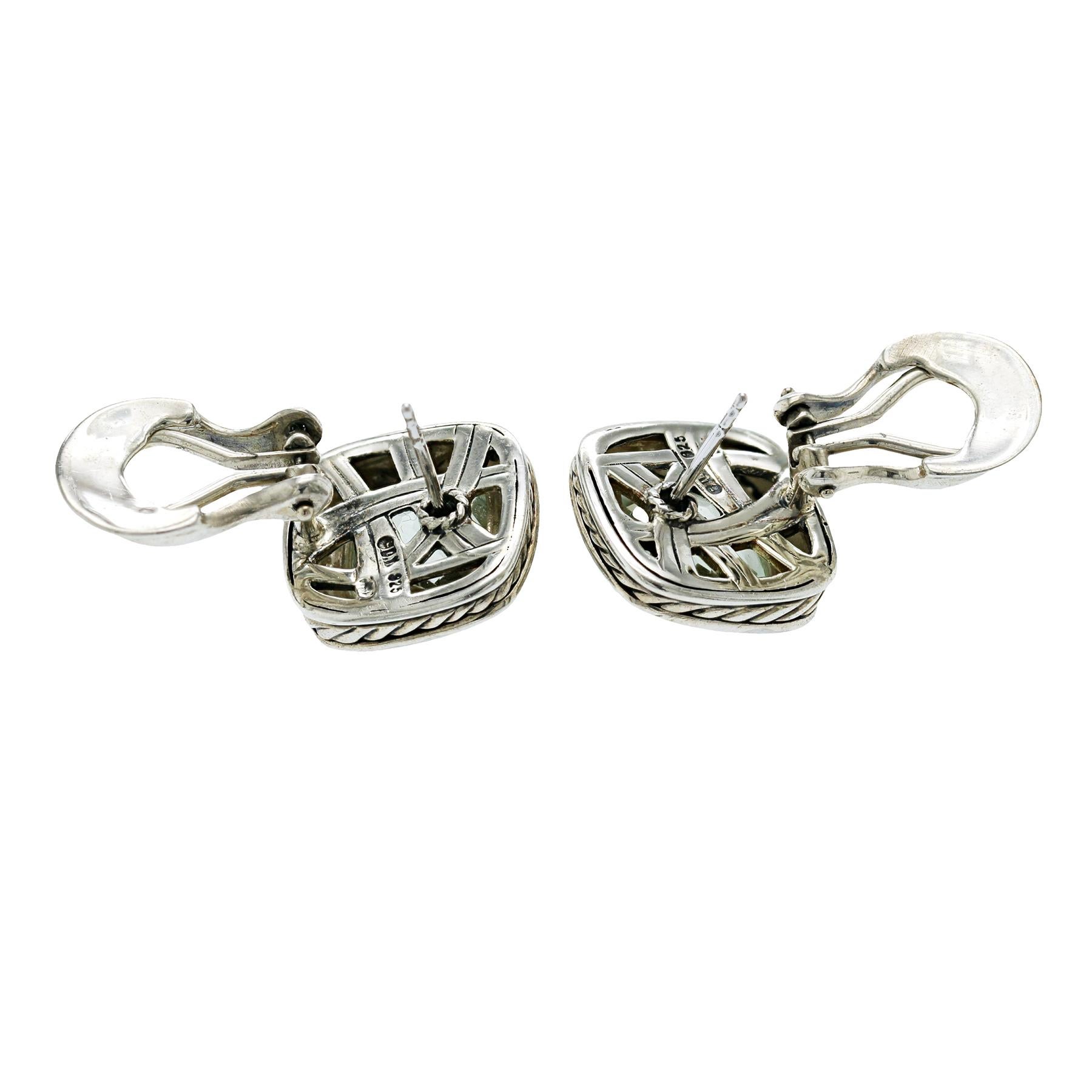 Authentique David Yurman Sterling Silver Prasiolite Diamond Earrings en vente 3