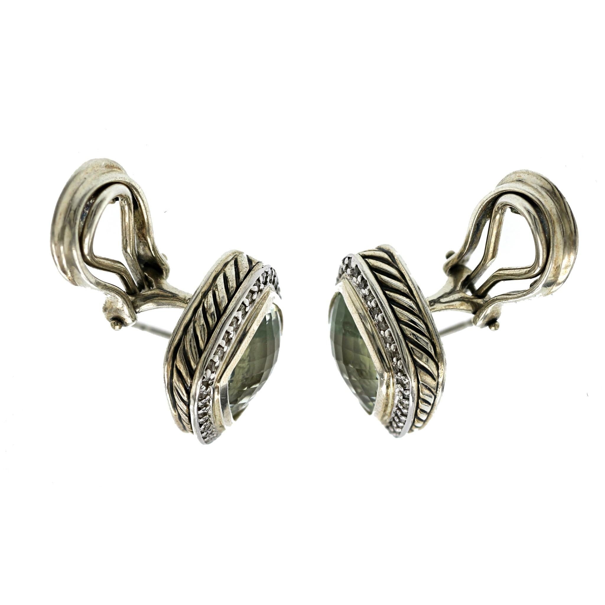 Authentique David Yurman Sterling Silver Prasiolite Diamond Earrings en vente 4