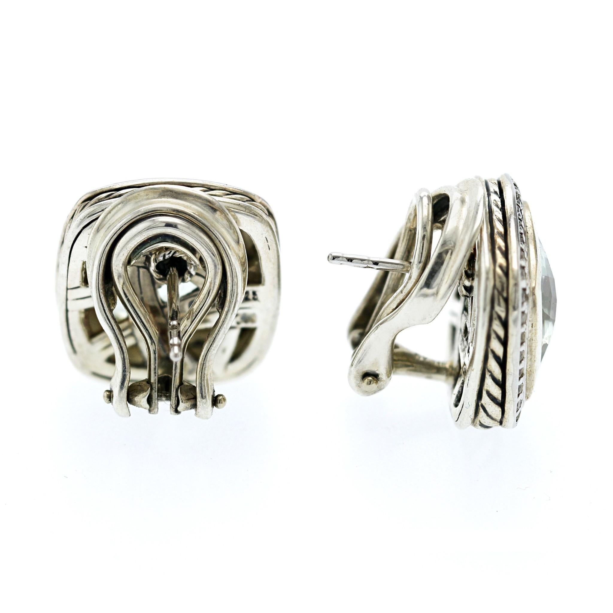 Authentique David Yurman Sterling Silver Prasiolite Diamond Earrings en vente 5