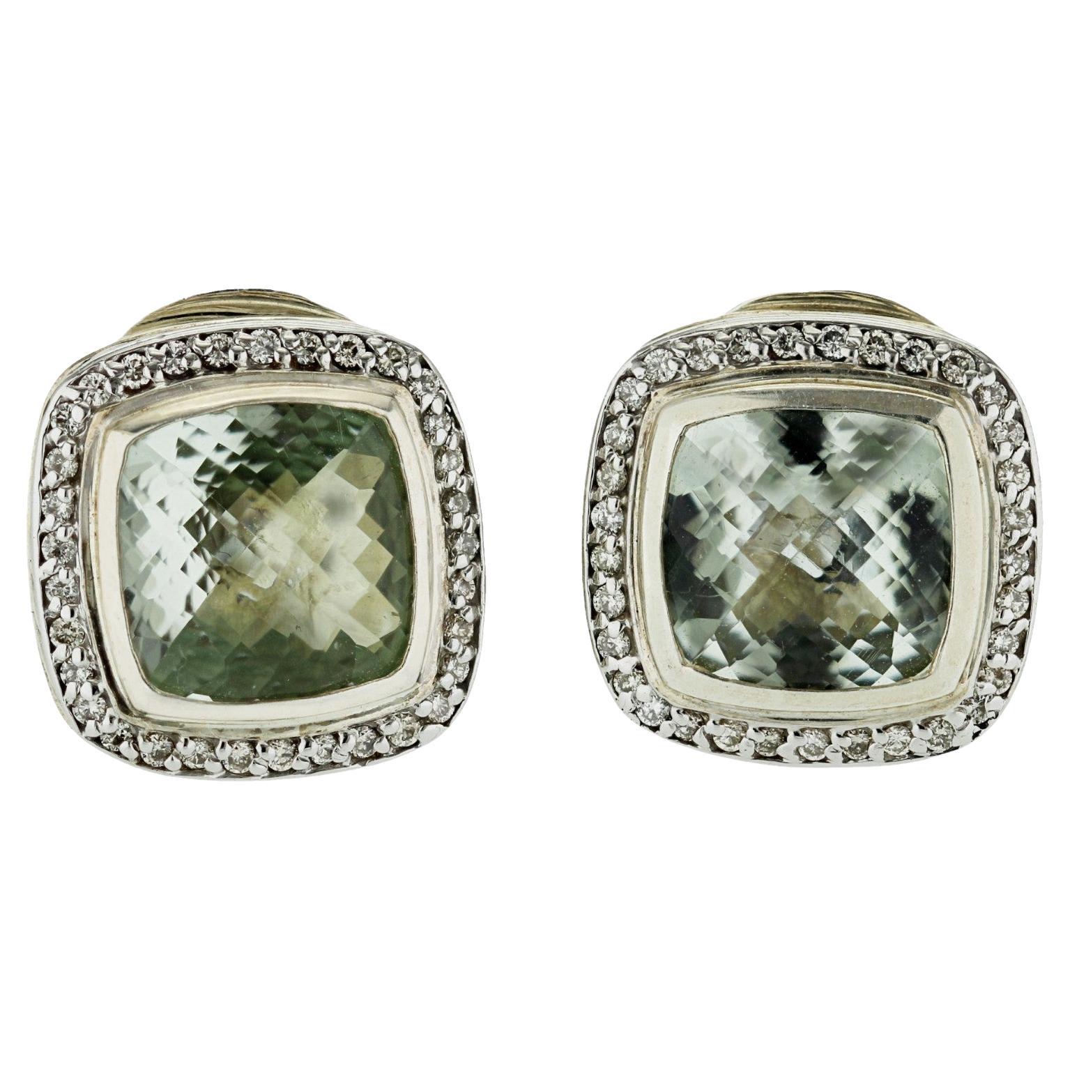 Authentique David Yurman Sterling Silver Prasiolite Diamond Earrings en vente