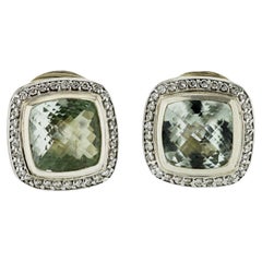 Used Authentic David Yurman Sterling Silver Prasiolite Diamond Earrings