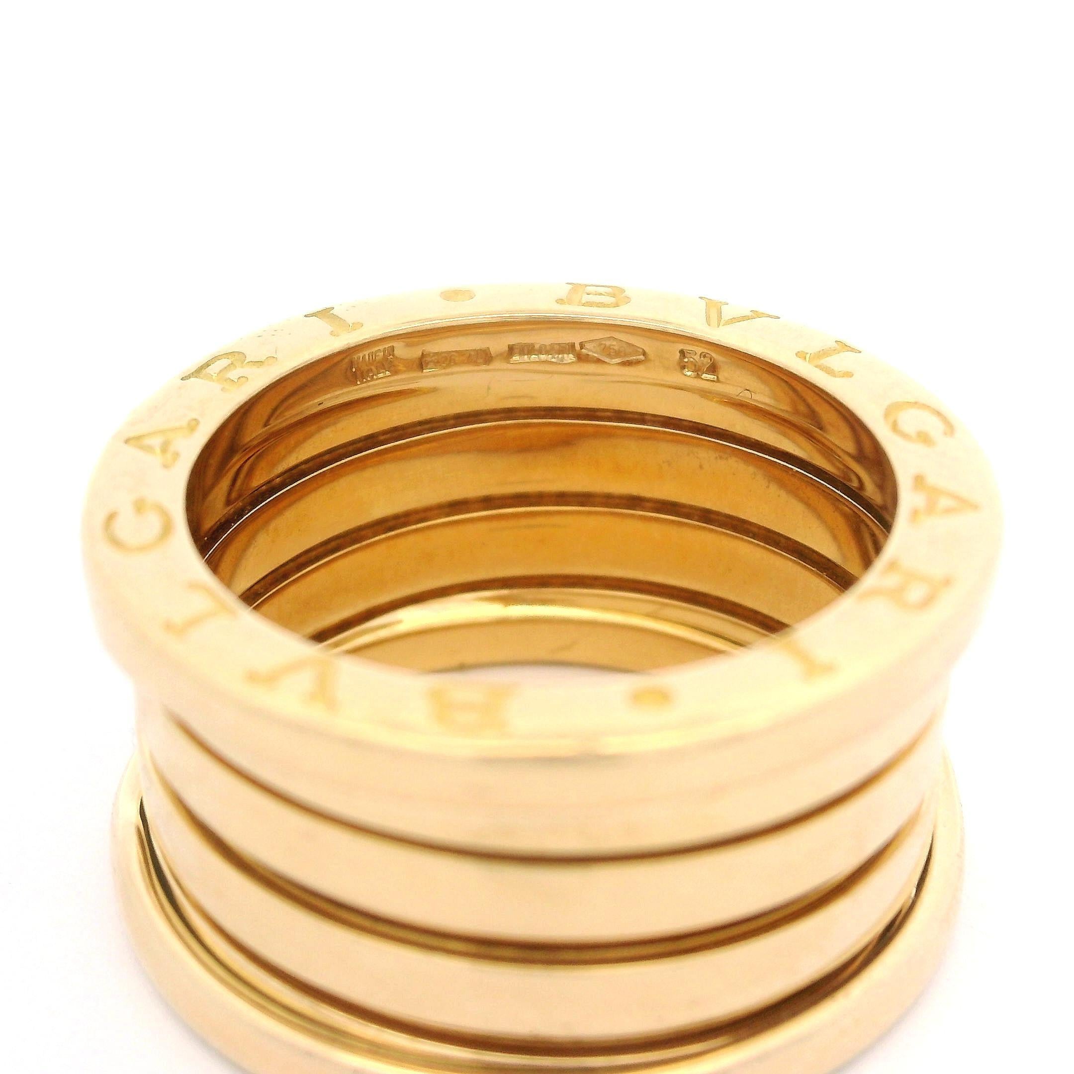 Autentico Bvlgari in oro giallo 18 carati B. A. B. Anello a quattro fasce Sz 52 c/scatola In condizioni ottime a Montclair, NJ