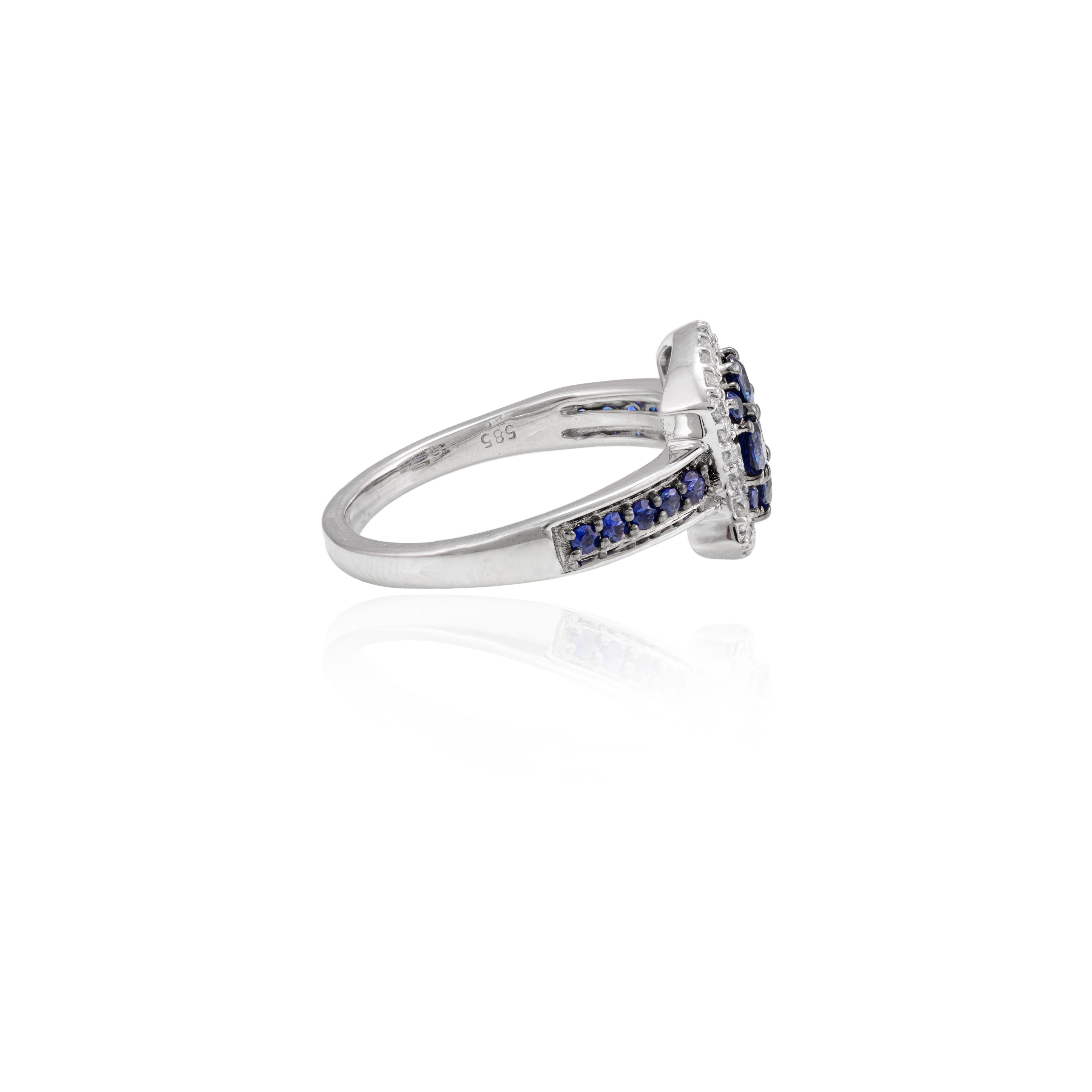 For Sale:  Antique Blue Sapphire and Diamond Engagement Ring in 14k Solid White Gold 3