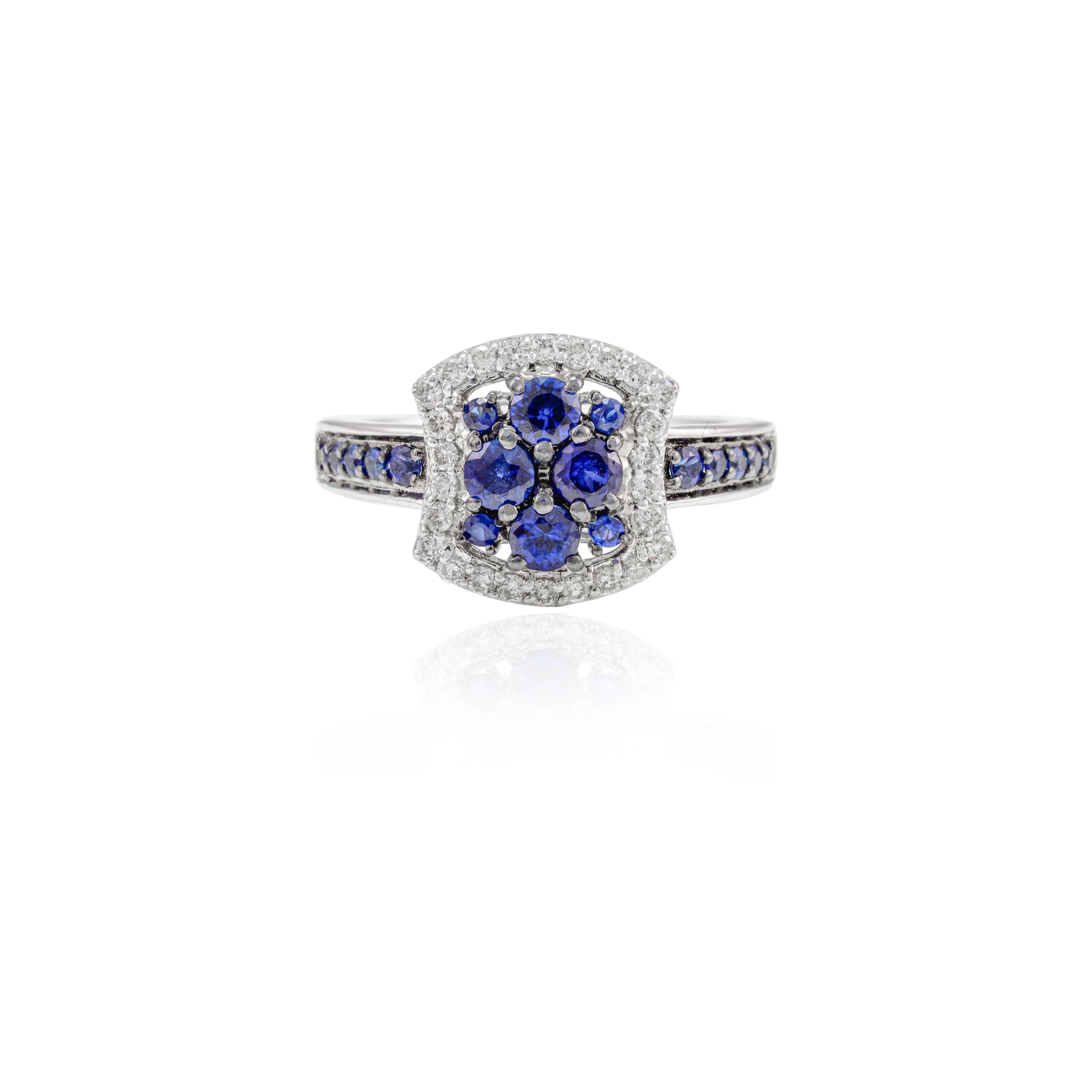 For Sale:  Antique Blue Sapphire and Diamond Engagement Ring in 14k Solid White Gold 4