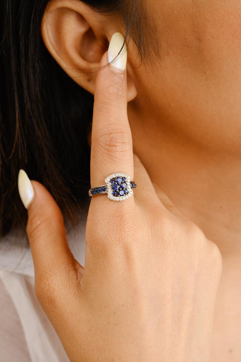 For Sale:  Antique Blue Sapphire and Diamond Engagement Ring in 14k Solid White Gold 5