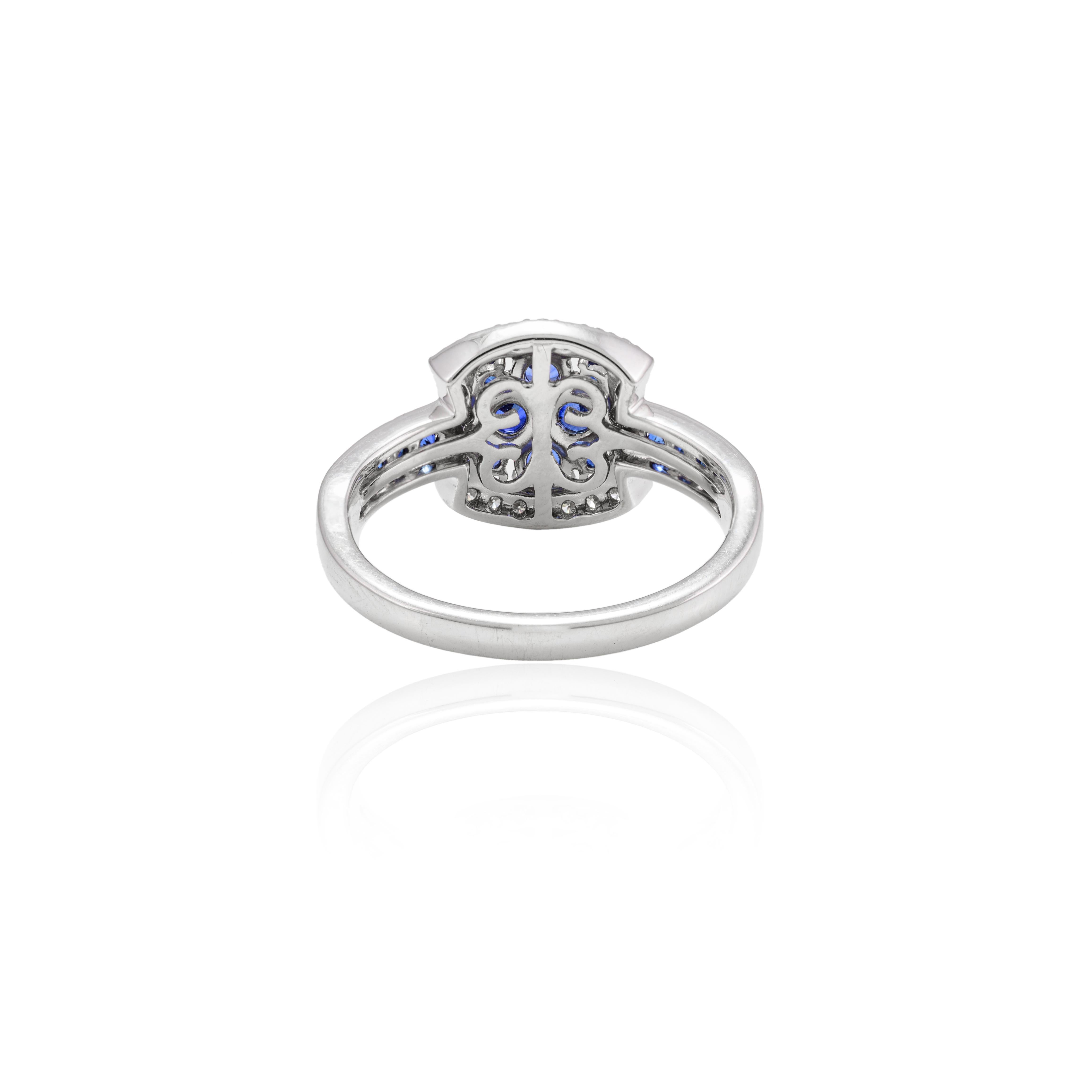 For Sale:  Antique Blue Sapphire and Diamond Engagement Ring in 14k Solid White Gold 6