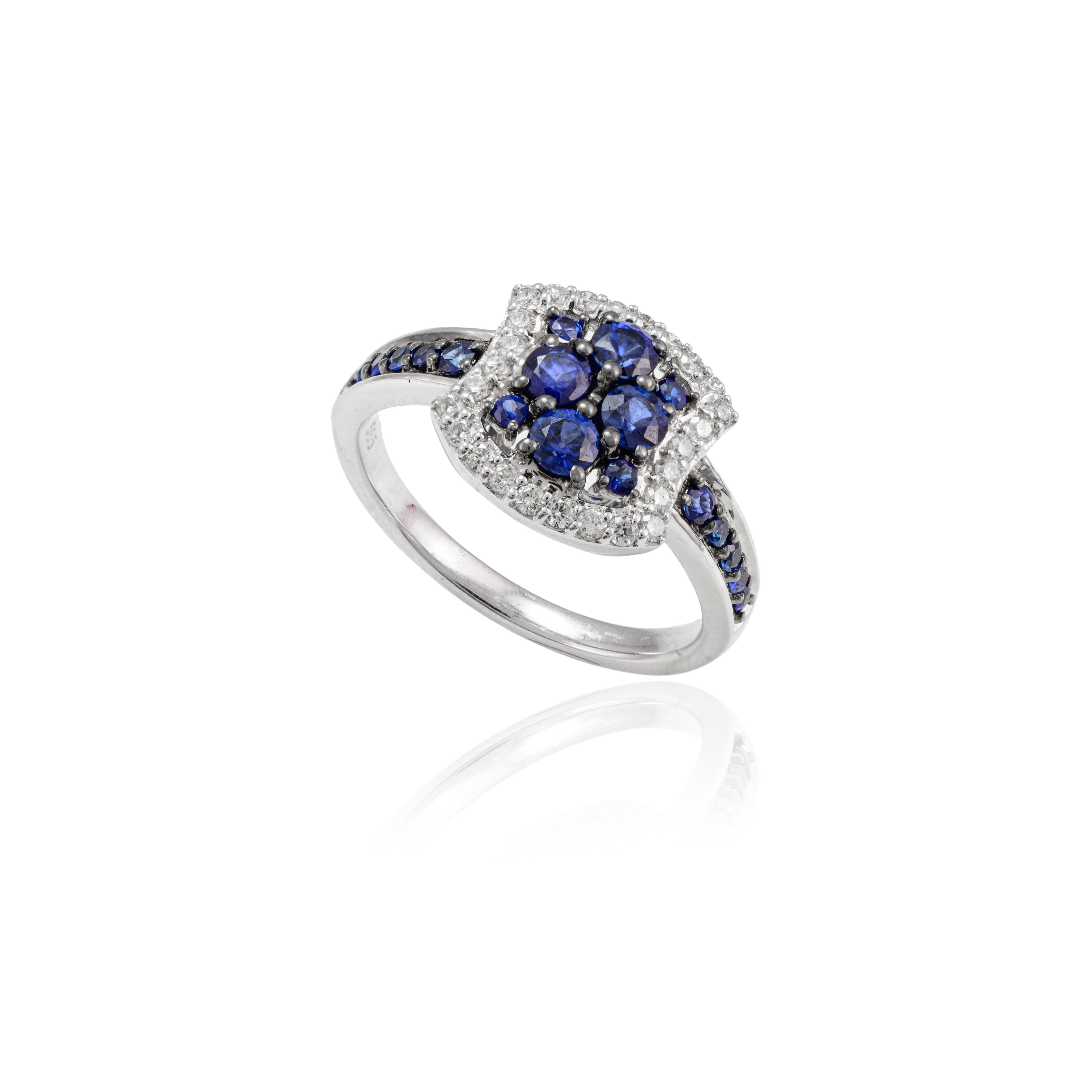 For Sale:  Antique Blue Sapphire and Diamond Engagement Ring in 14k Solid White Gold 7