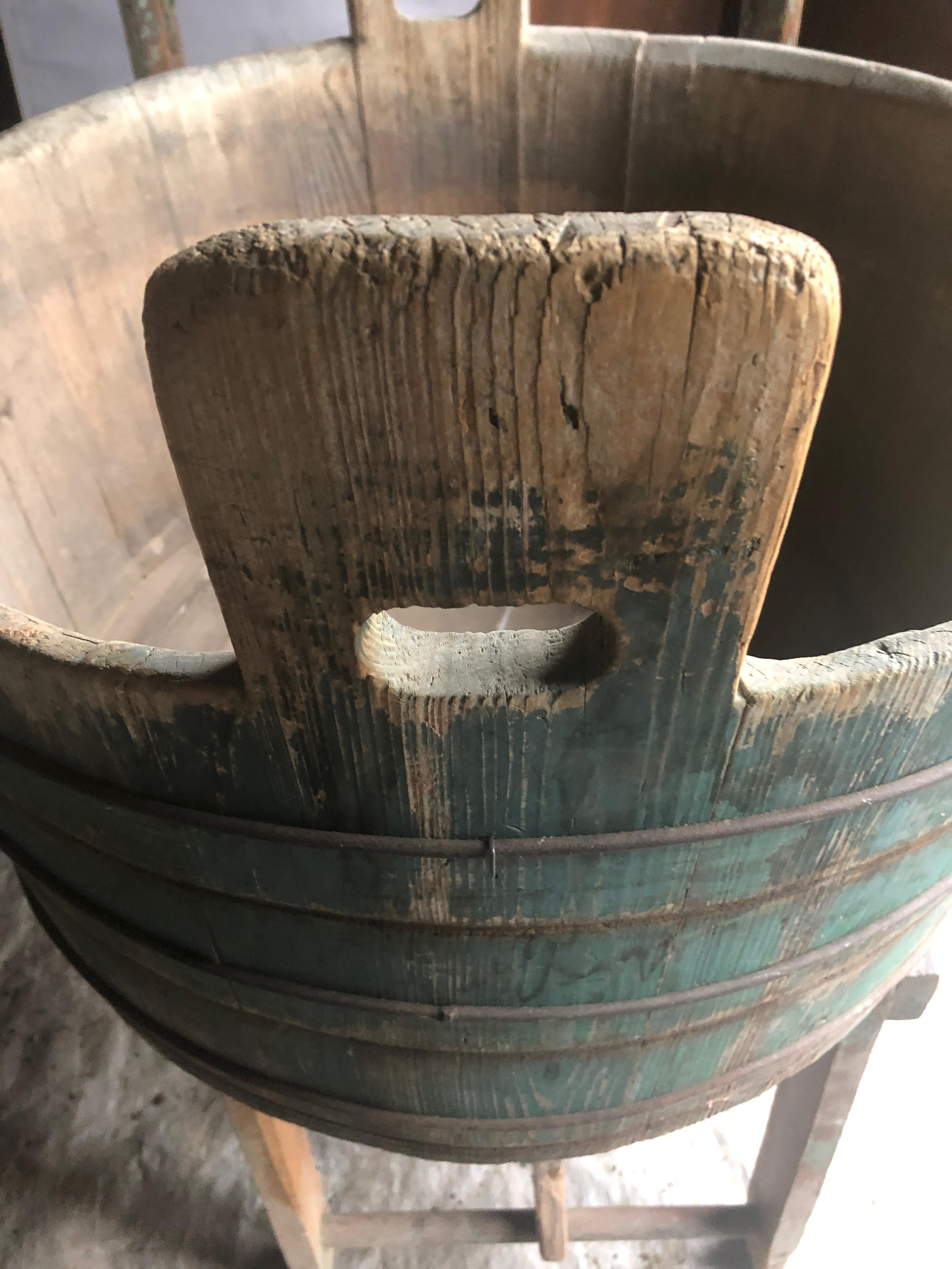 North American Authentic Distressed Country Washing Barrel Tub and Stand For Sale