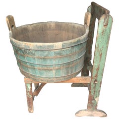 Vintage Authentic Distressed Country Washing Barrel Tub and Stand
