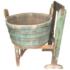 Used Authentic Distressed Country Washing Barrel Tub and Stand