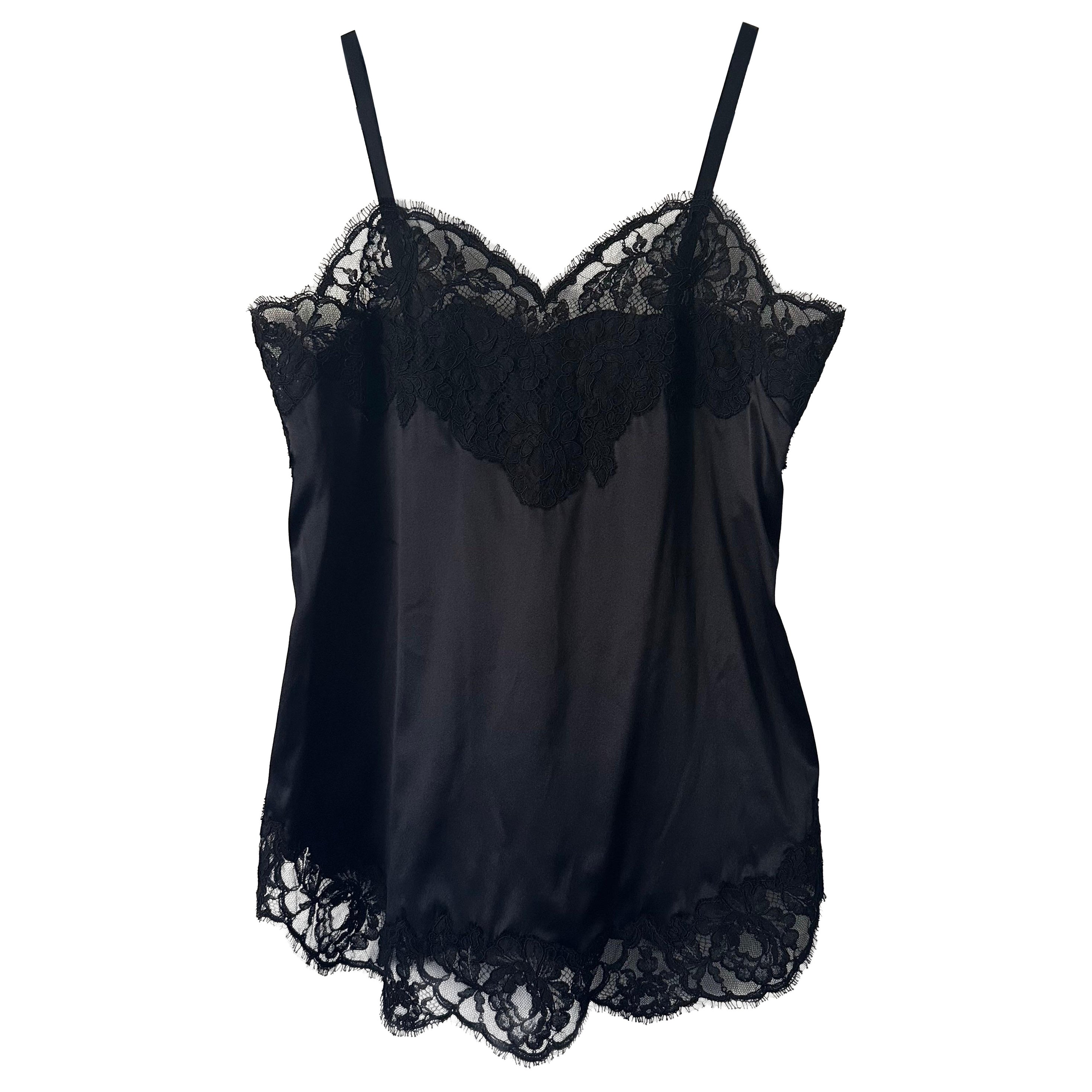 authentic Dolce&Gabbana Silk Satin Lingerie Camisole Top Black Sweetheart neck