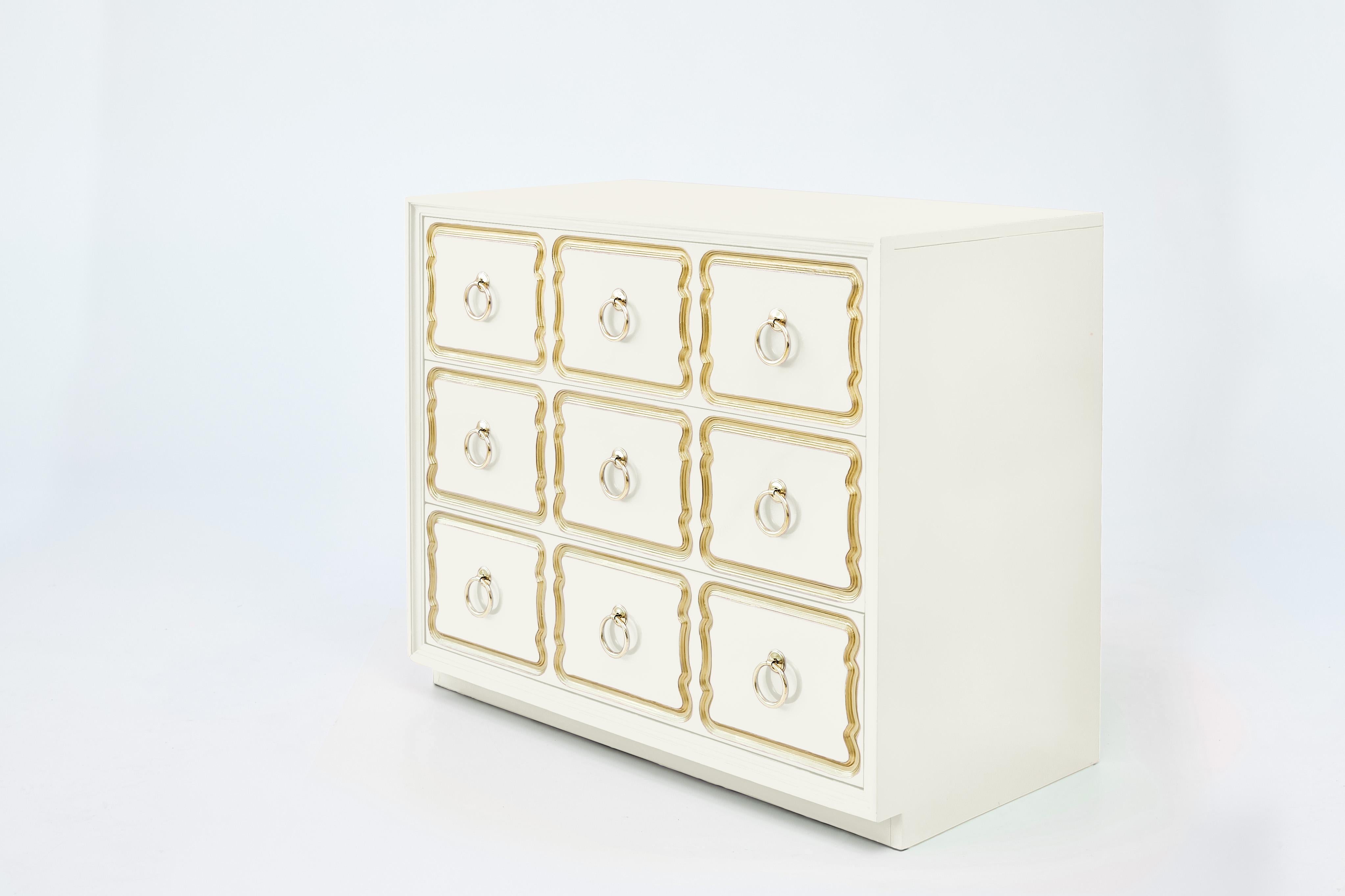 Hollywood Regency Authentic Dorothy Draper España Chest in Ivory White Chocolate, circa 1955 For Sale