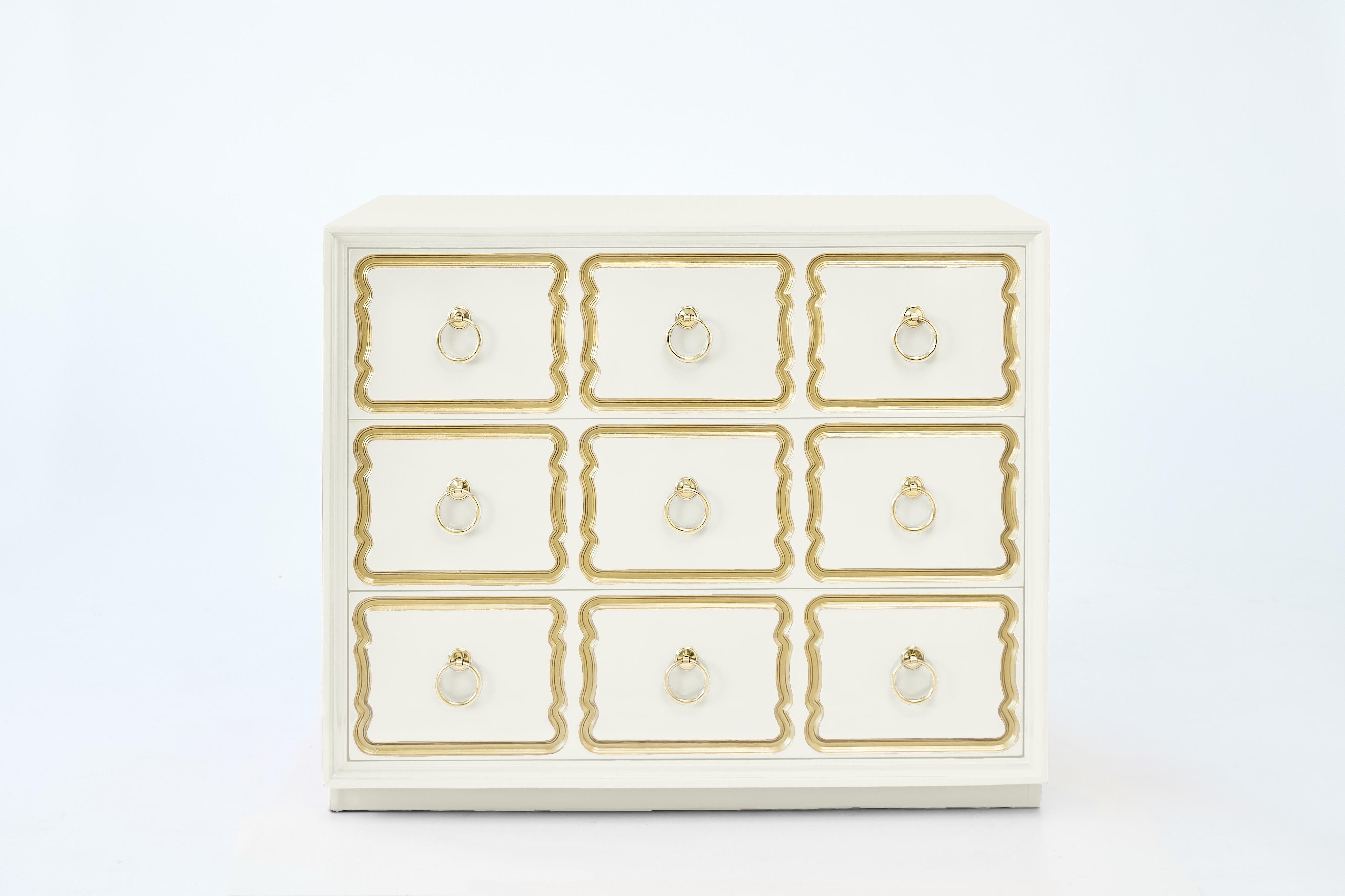 Mid-20th Century Authentic Dorothy Draper España Chest in Ivory White Chocolate, circa 1955 For Sale