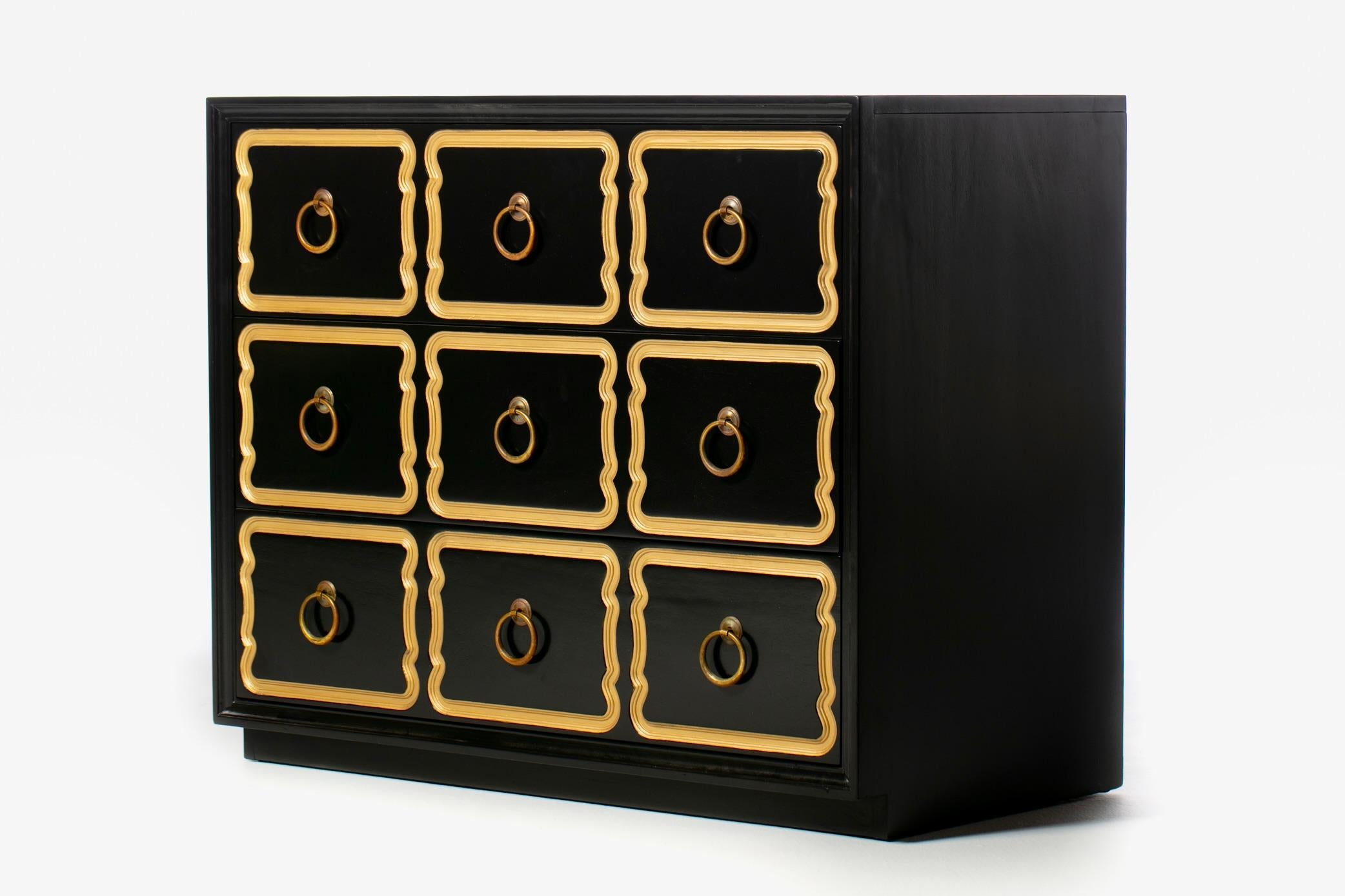 Authentic Dorothy Draper España Chest Lacquered in Black Bean & Gold circa 1955 For Sale 4