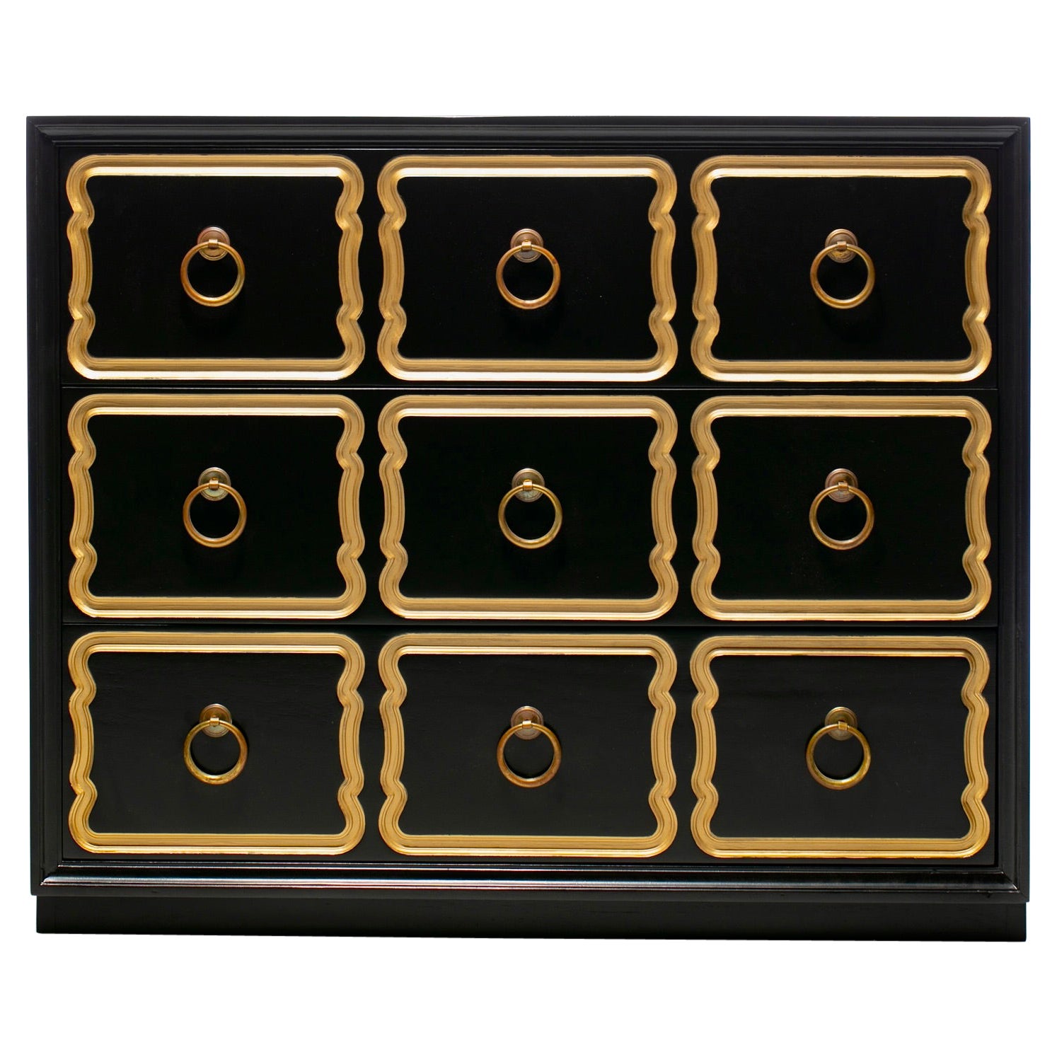 Authentic Dorothy Draper España Chest Lacquered in Black Bean & Gold circa 1955