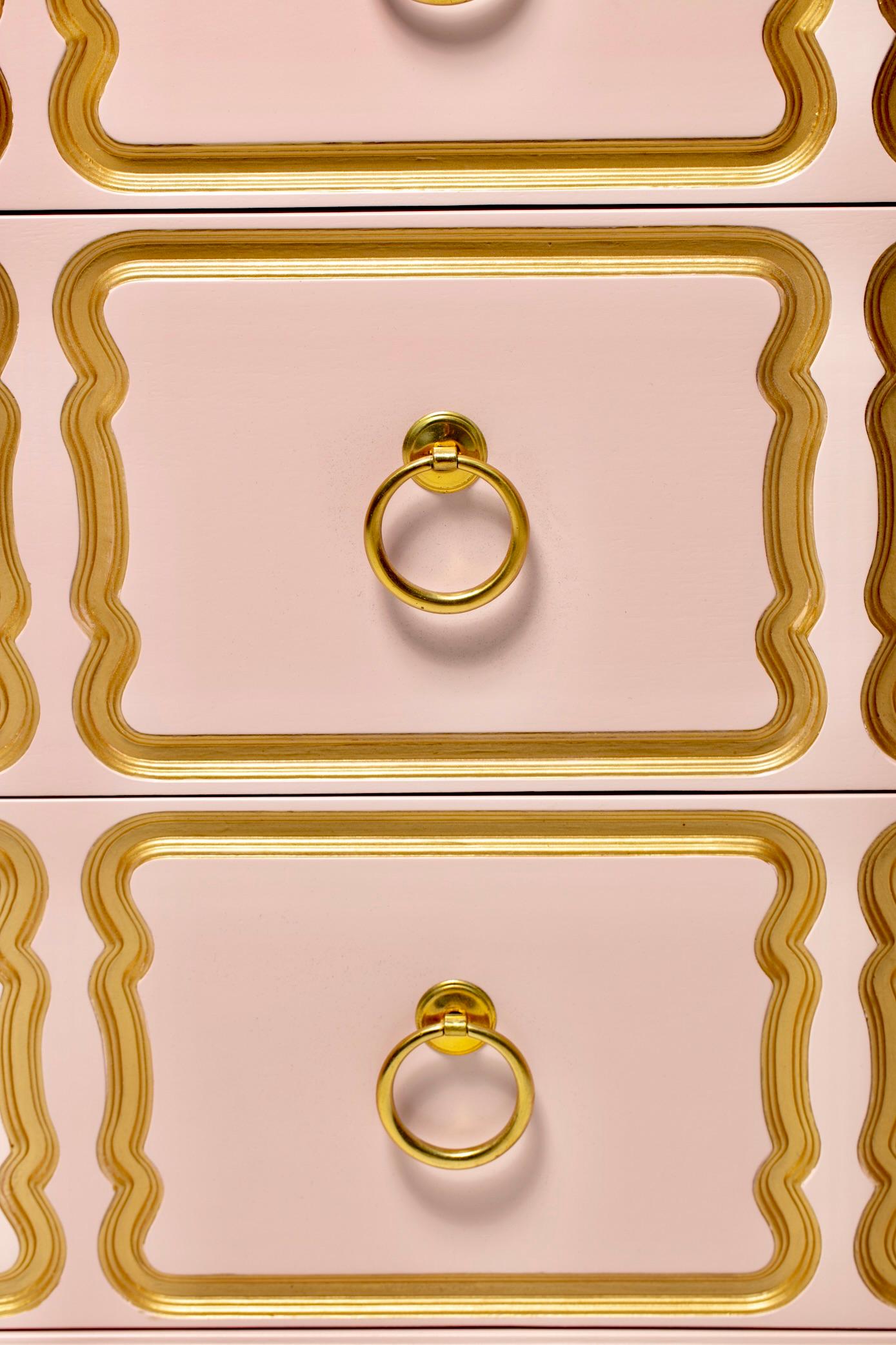 Autentica cassapanca Dorothy Draper España laccata in rosa e oro circa 1955 in vendita 3