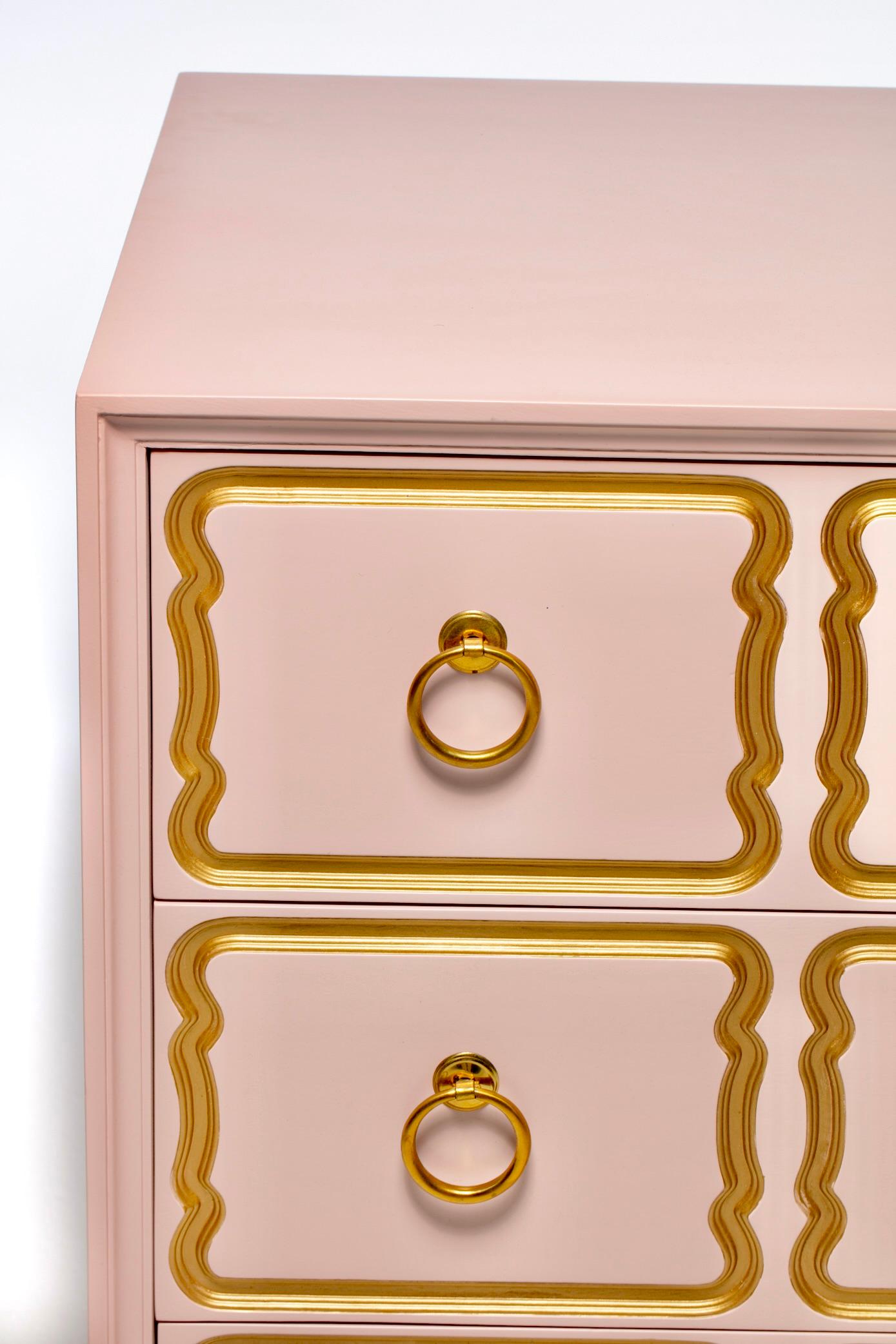 Autentica cassapanca Dorothy Draper España laccata in rosa e oro circa 1955 in vendita 5