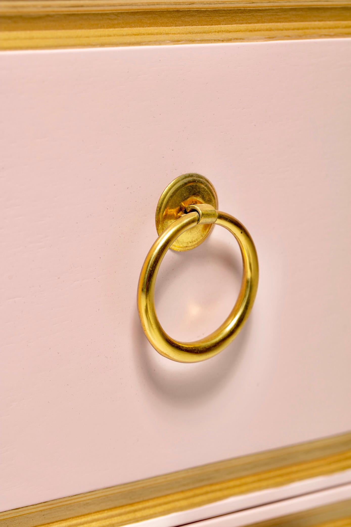 Autentica cassapanca Dorothy Draper España laccata in rosa e oro circa 1955 in vendita 8