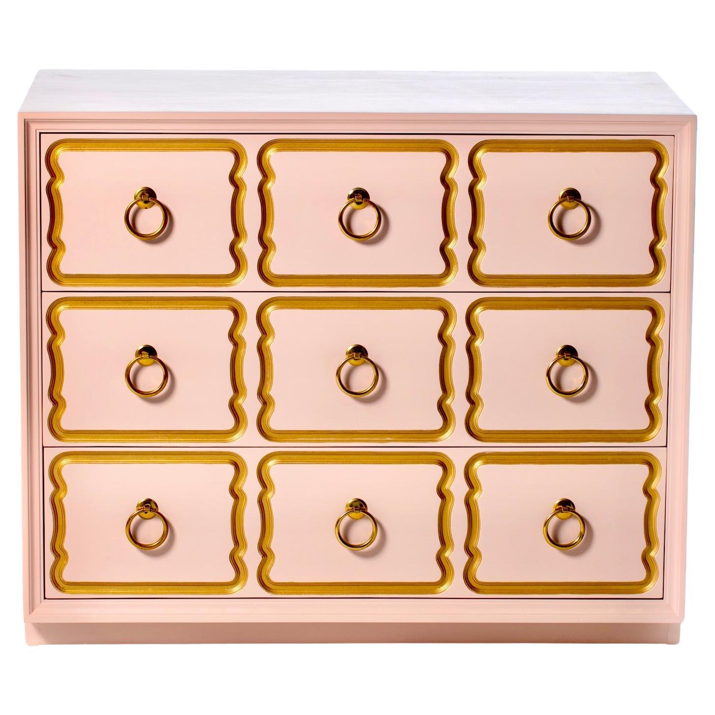 Authentic Dorothy Draper España Chest Lacquered in Pink & Gold circa 1955
