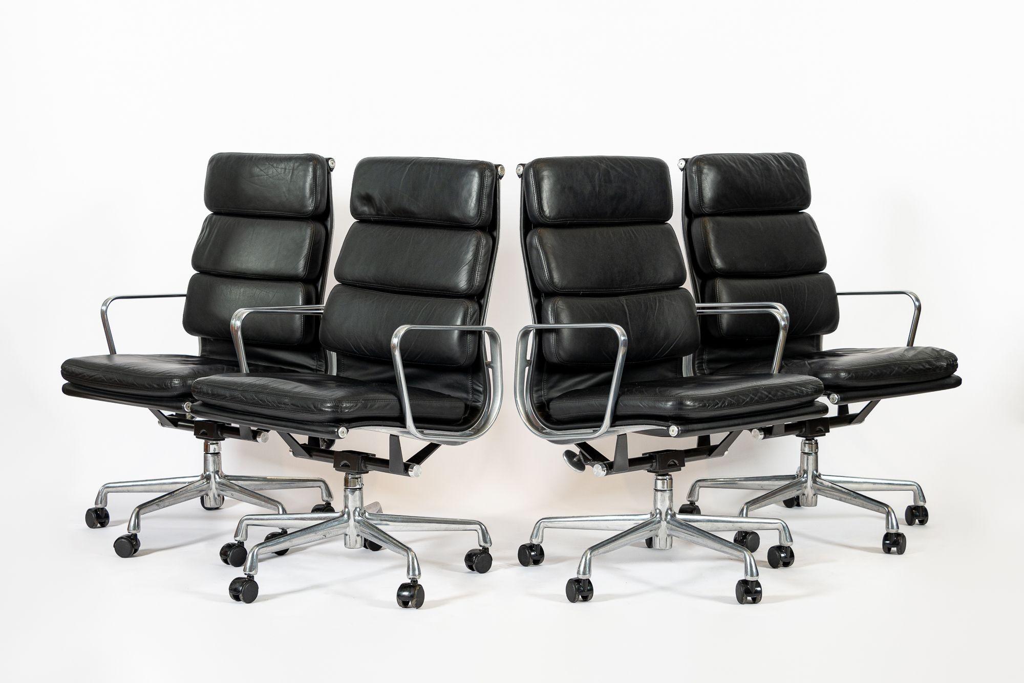 Mid-Century Modern Authentic Eames Herman Miller Tall Black Leather Office Chairs 2001 For Sale