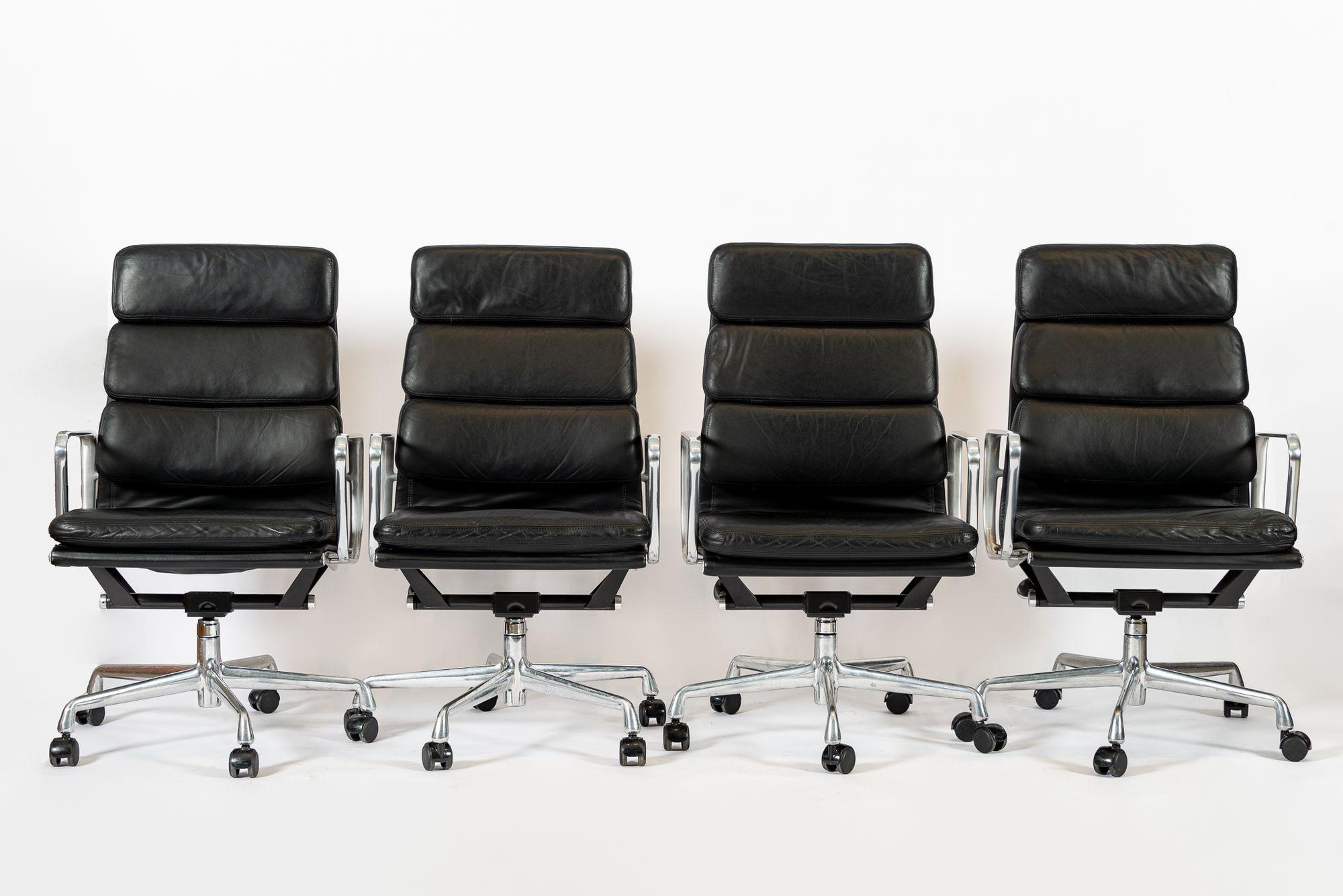 American Authentic Eames Herman Miller Tall Black Leather Office Chairs 2001 For Sale