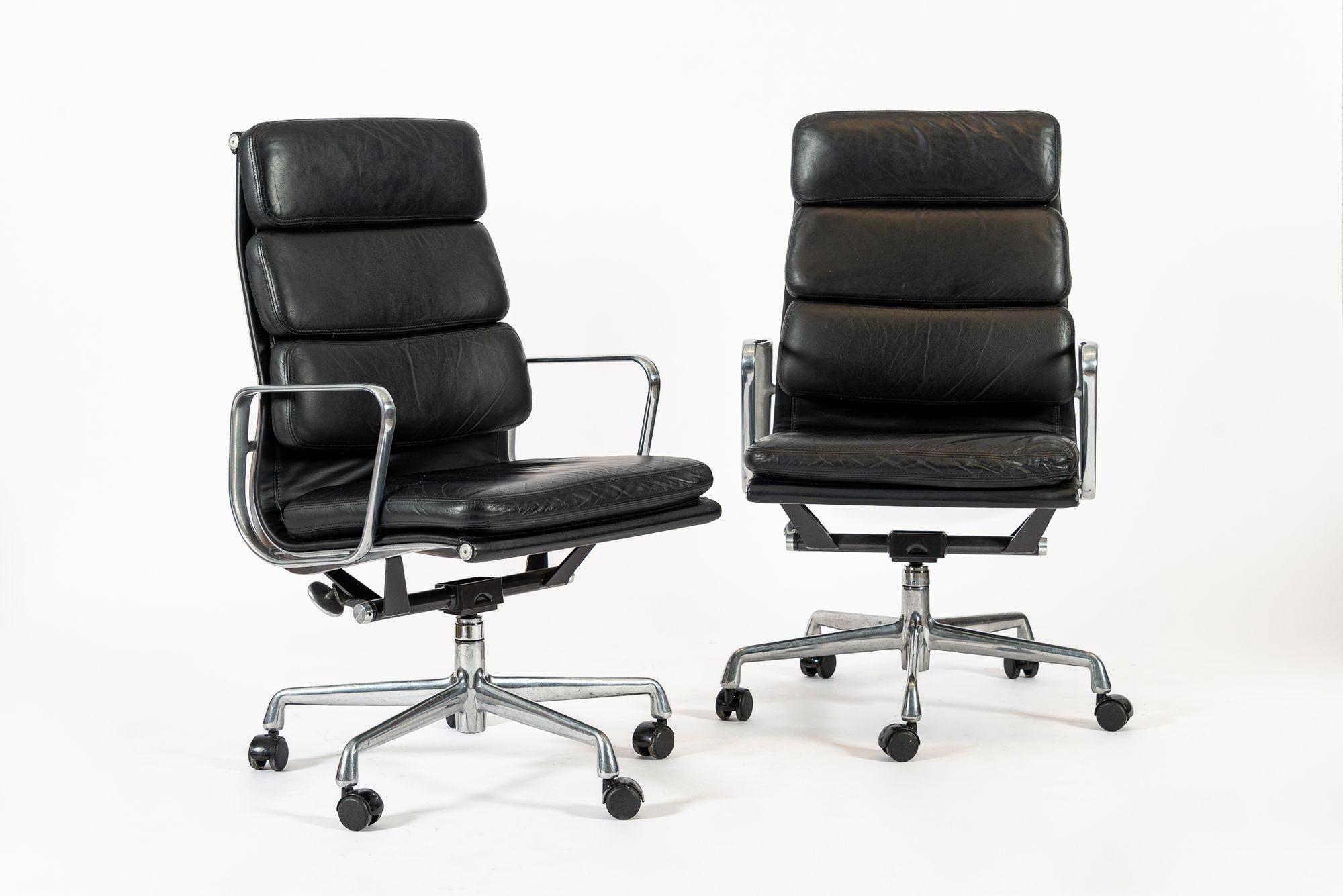 Contemporary Authentic Eames Herman Miller Tall Black Leather Office Chairs 2001 For Sale