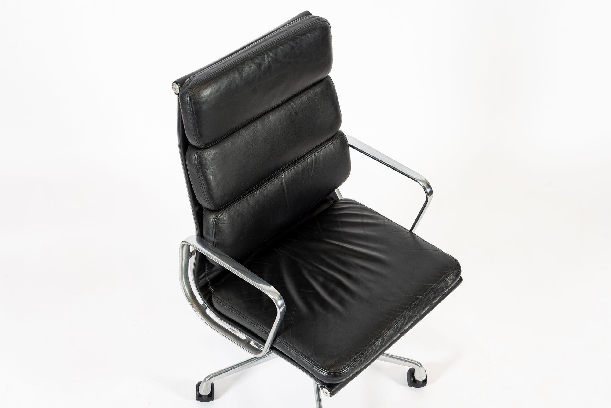 Aluminum Authentic Eames Herman Miller Tall Black Leather Office Chairs 2001 For Sale