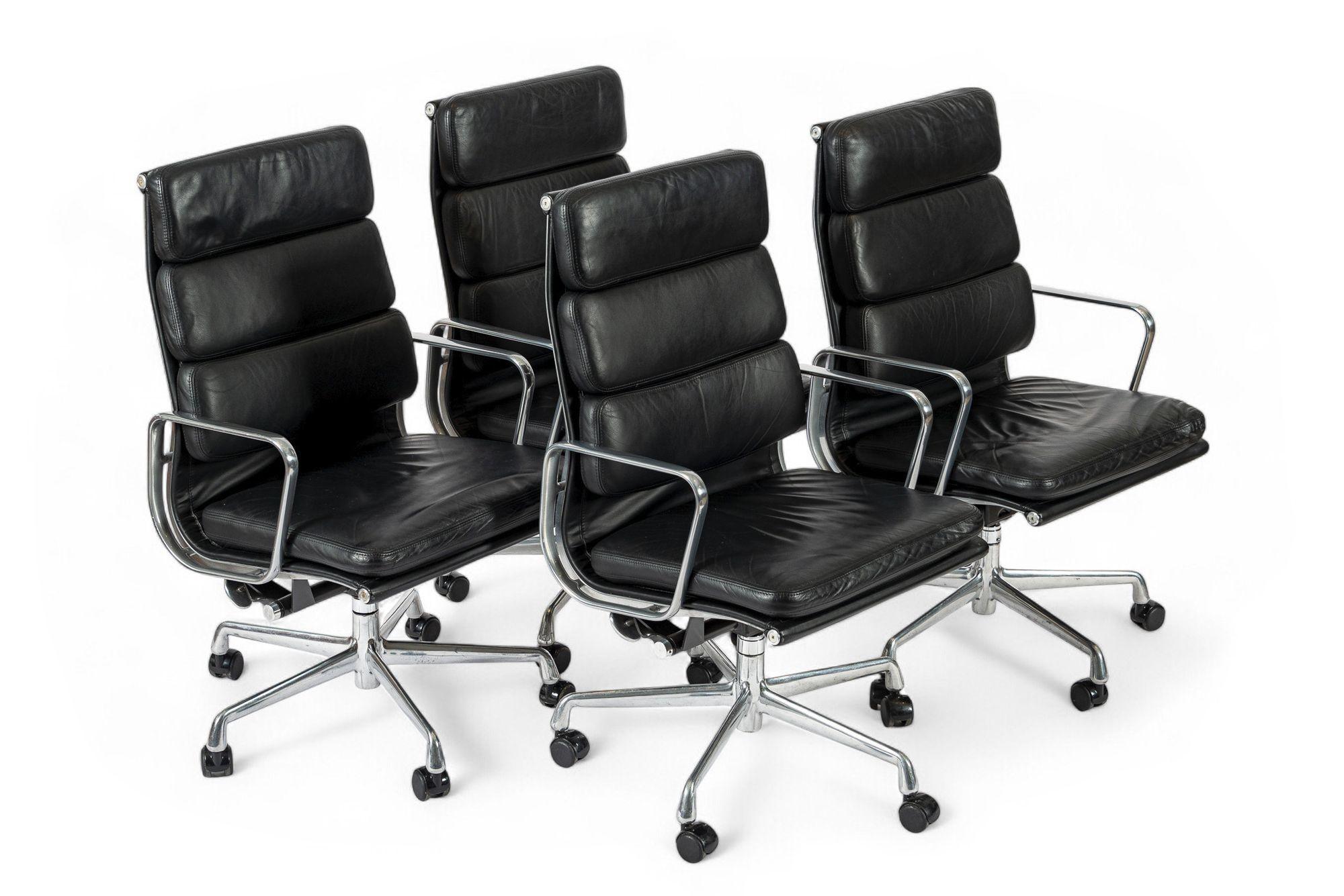 Authentische Eames Herman Miller Bürostühle aus schwarzem Leder, 2001 - Satz von 4 im Angebot 10