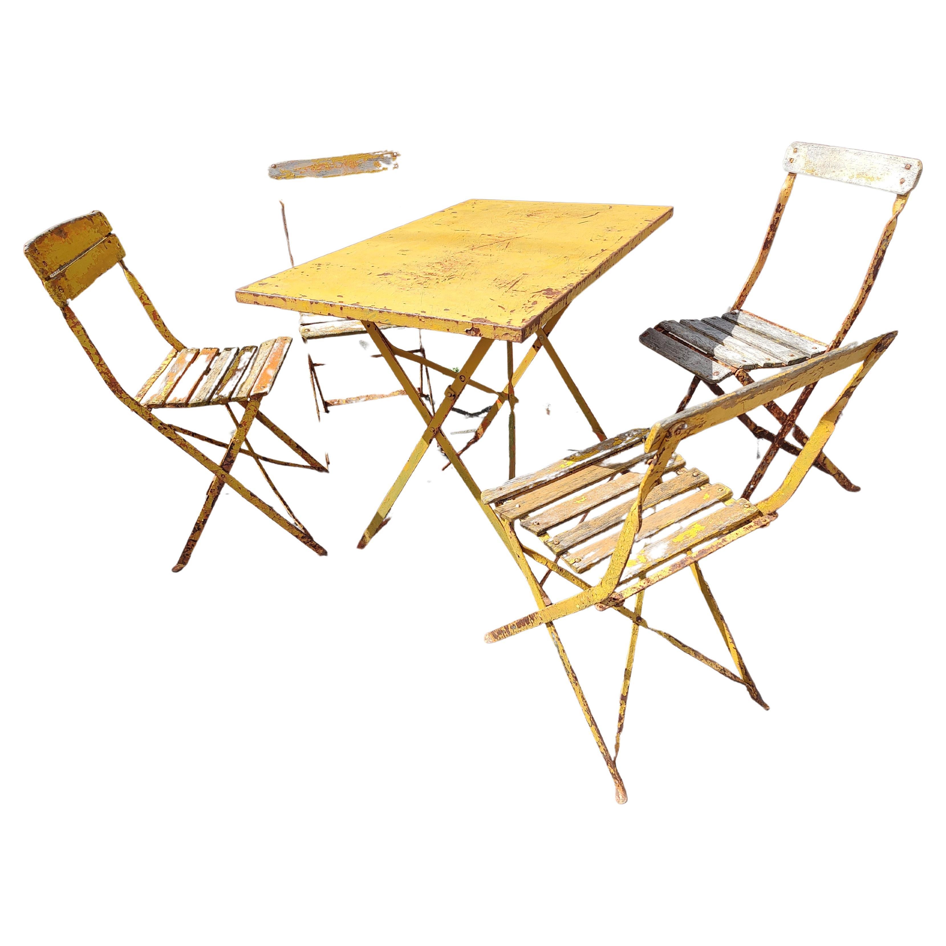 Authentic Early 20th Century French Bistro Cafe Dining Set 4 Chairs with a Table