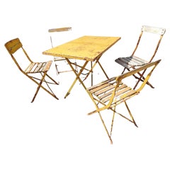 Authentic Early 20th Century French Bistro Cafe Dining Set 4 Chairs with a Table