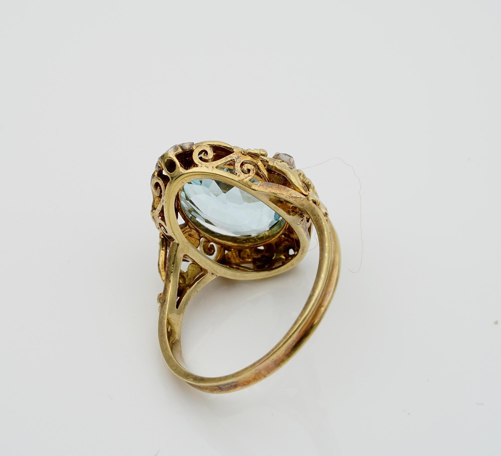 Authentic Edwardian 4.70 Carat Natural Aquamarine Diamond Rare Ring For Sale 1