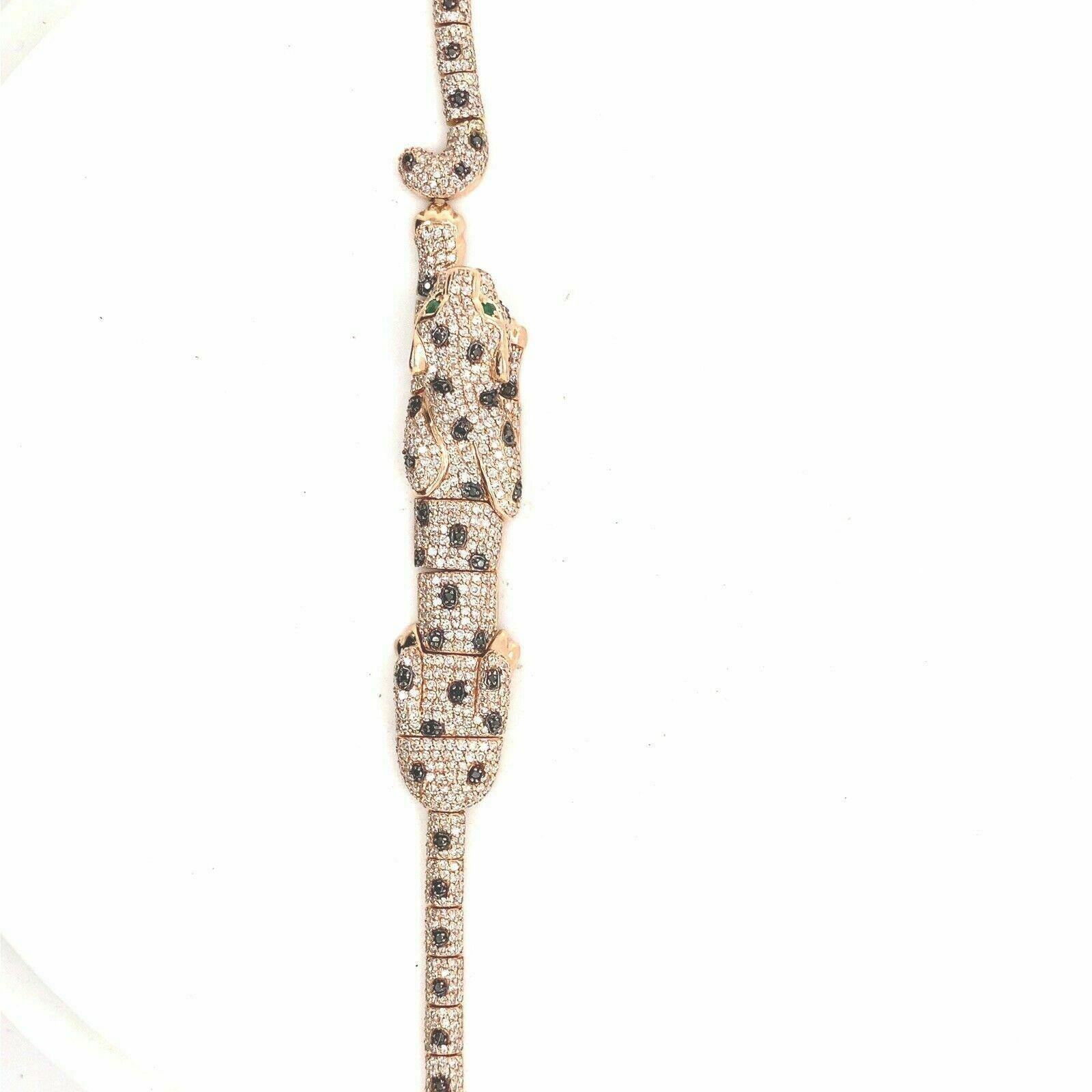 Modern Authentic Effy 14k Rose Gold 4.65tcw Diamond Tsavorite Panther Bracelet