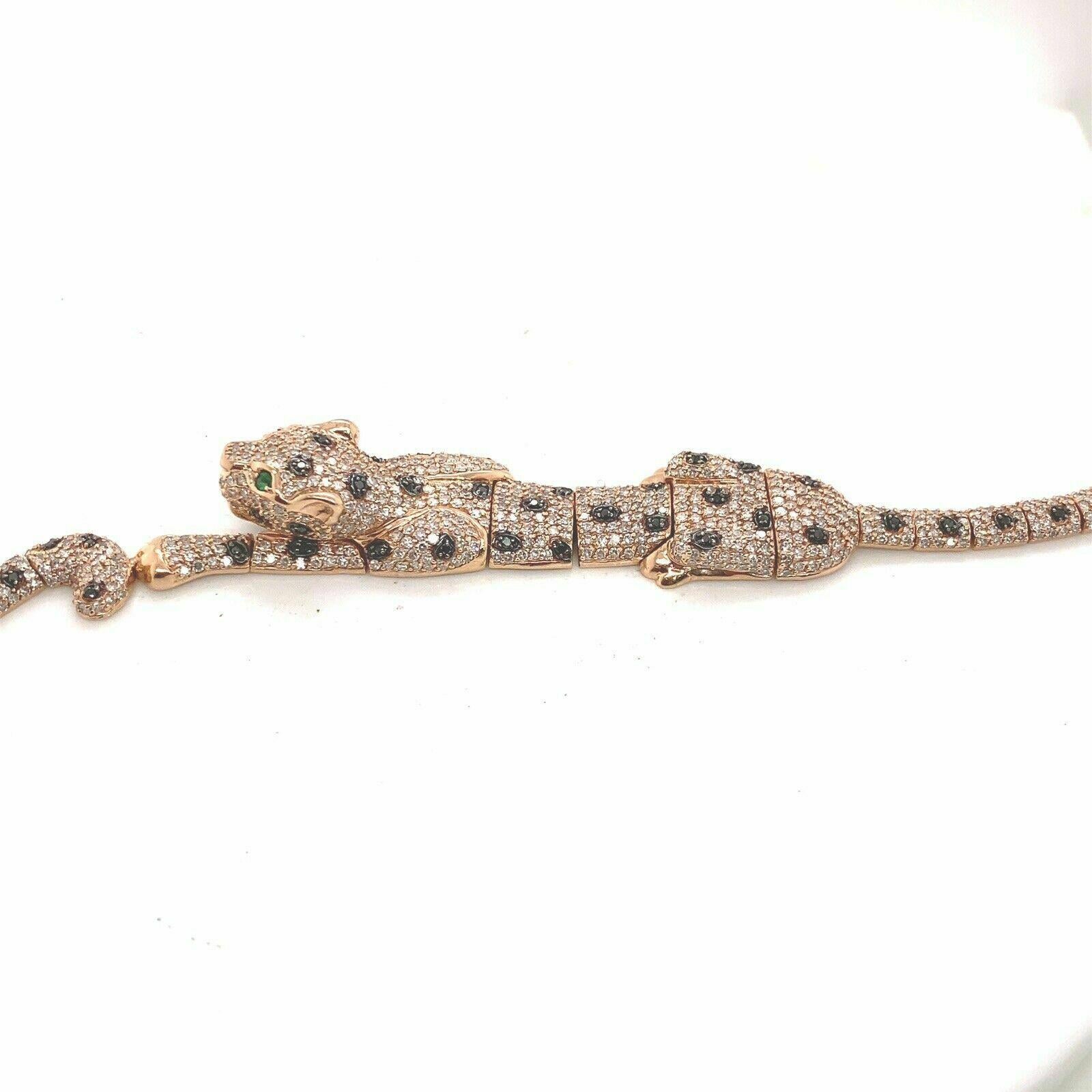 Round Cut Authentic Effy 14k Rose Gold 4.65tcw Diamond Tsavorite Panther Bracelet