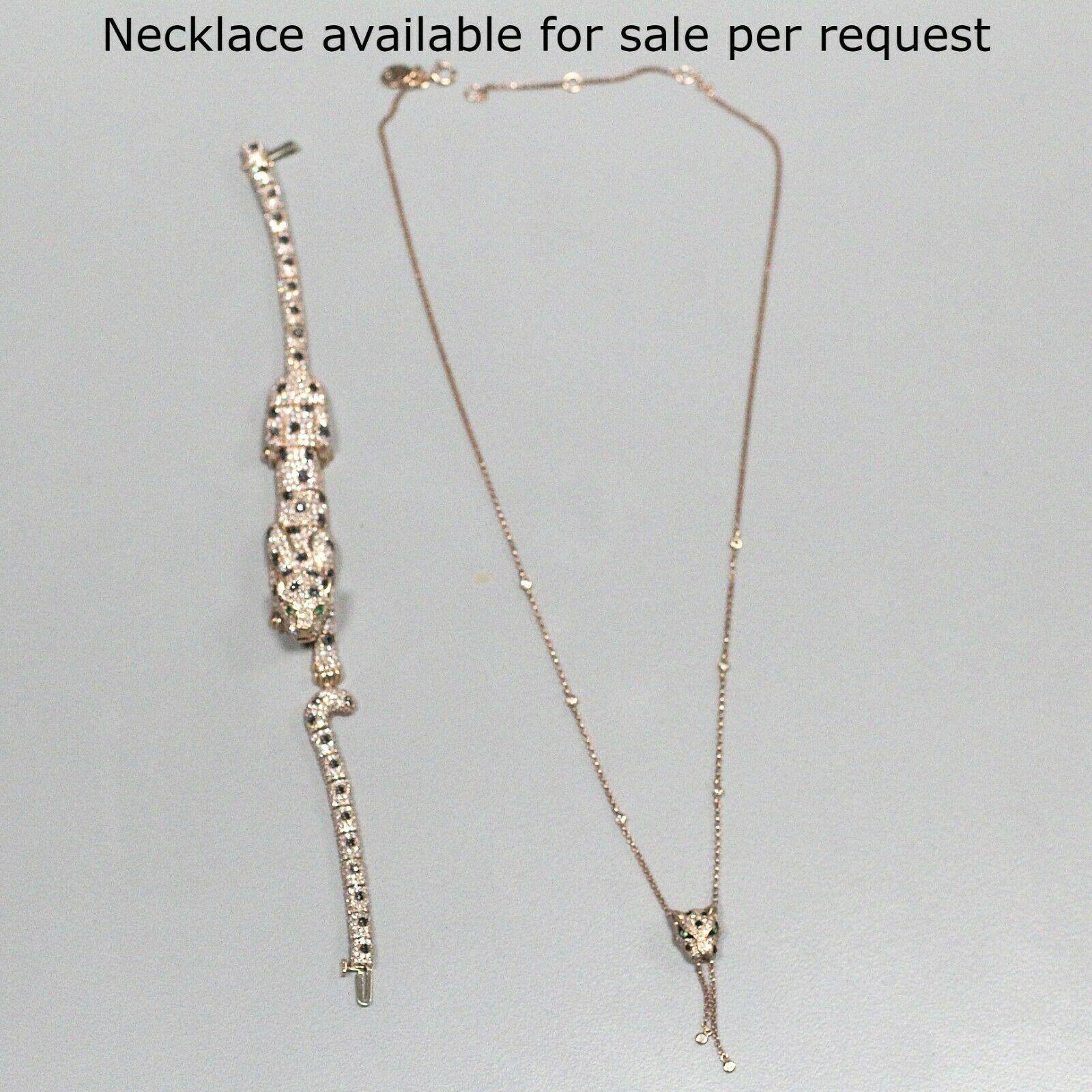 Authentic Effy 14k Rose Gold 4.65tcw Diamond Tsavorite Panther Bracelet In Excellent Condition In Los Angeles, CA