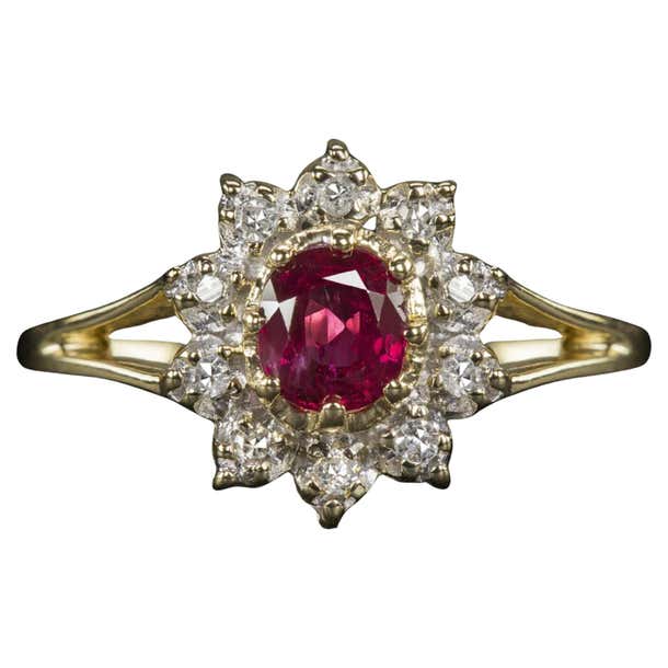 Retro Ruby Authentic Estate Vintage Red Ruby Diamond Ring For Sale at 1stDibs
